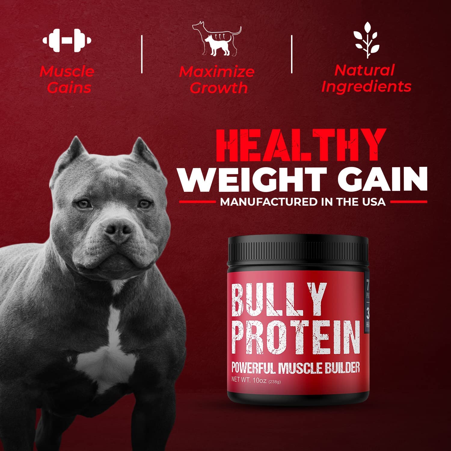 Premium Bulk EM' UP! High-Protein Real Meat Muscle Builder for Pitbulls & Dogs | 283mg Pure Protein Powder for Fast Muscle Gains | Daily Supplement for Bully Breeds, 30-Day Supply (60 Servings) – Ideal for Training, Recovery & Active Canine Lifestyles