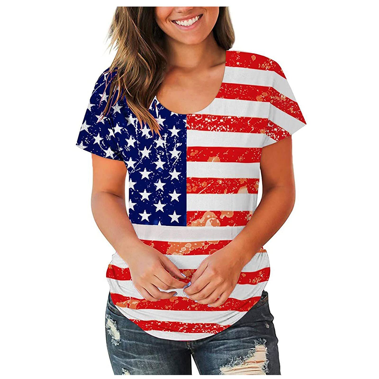 Women's Summer Tops - Gradient V-Neck T-Shirt with Short/Long Sleeve Options | Casual Loose Fit Tunic Blouse for Beach, Travel & Everyday Wear