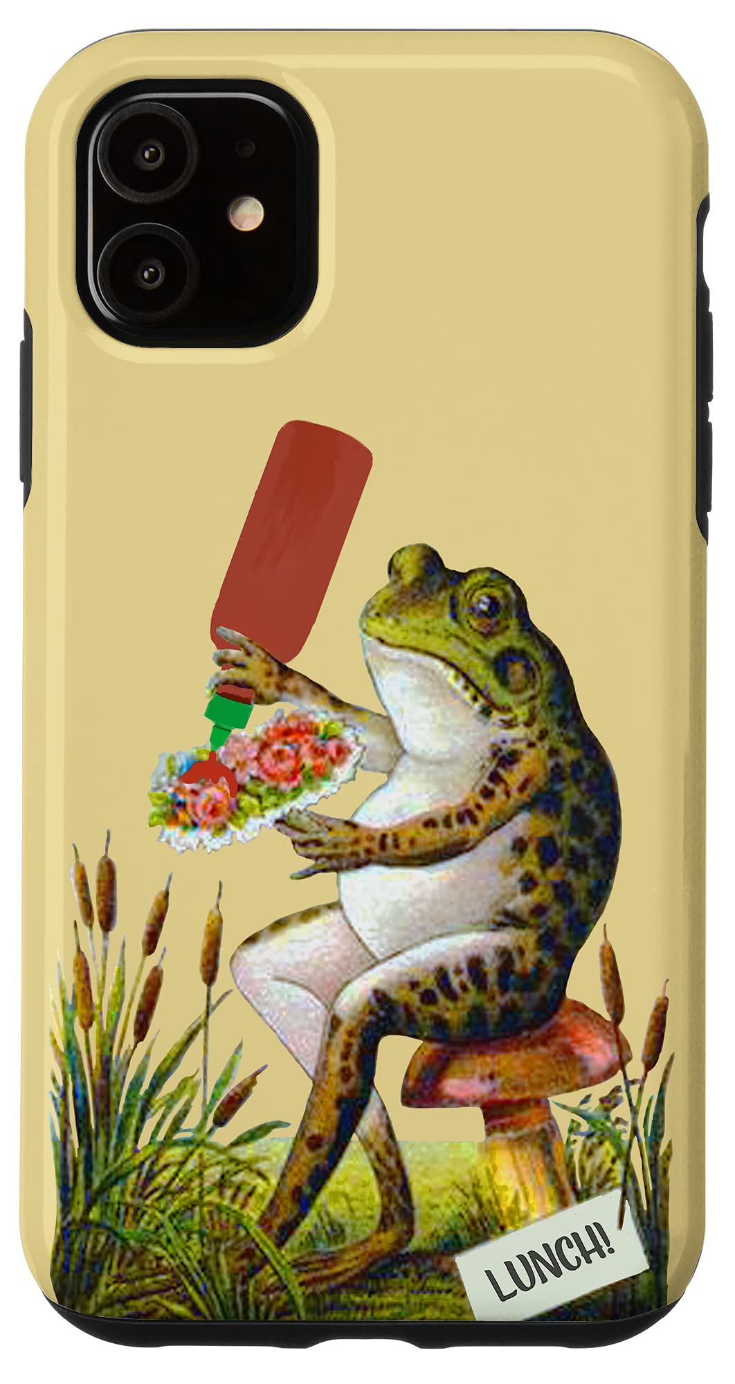 iPhone 11 Cottagecore Frog Case - Cute Mushroom Frog Eating Lunch with Hot Sauce Phone Cover - Perfect for Nature Lovers & Cottagecore Aesthetic