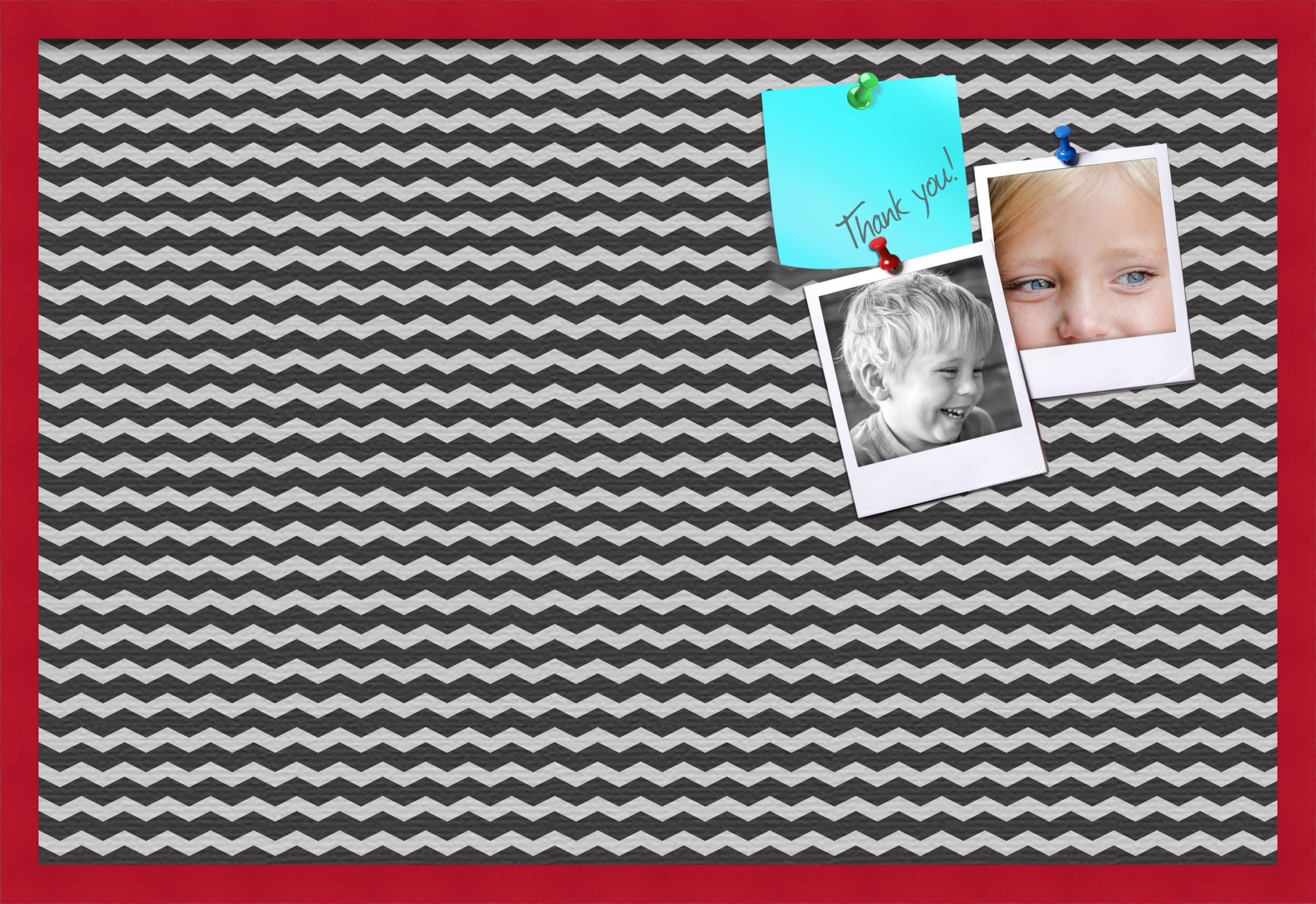 PinPix 36x24 Inch Cork Bulletin Board - Black & White Chevron Design with Red Beech Frame - Stylish Home Office Decor for Notes, Photos & Reminders - Perfect for Wall Organization in Bedroom, Kitchen or Workspace (PinPix-118)