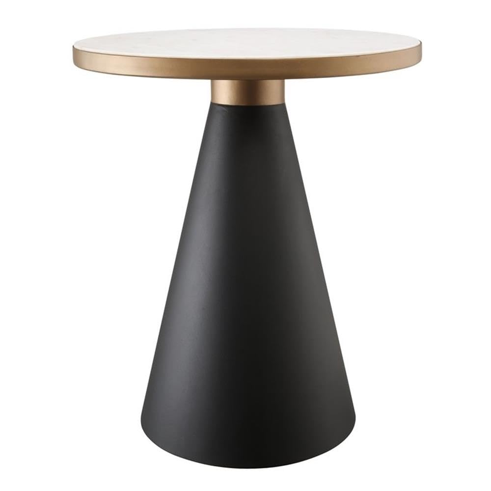 Richard White Marble Top Round Side Table with Black Conical Metal Base - 16