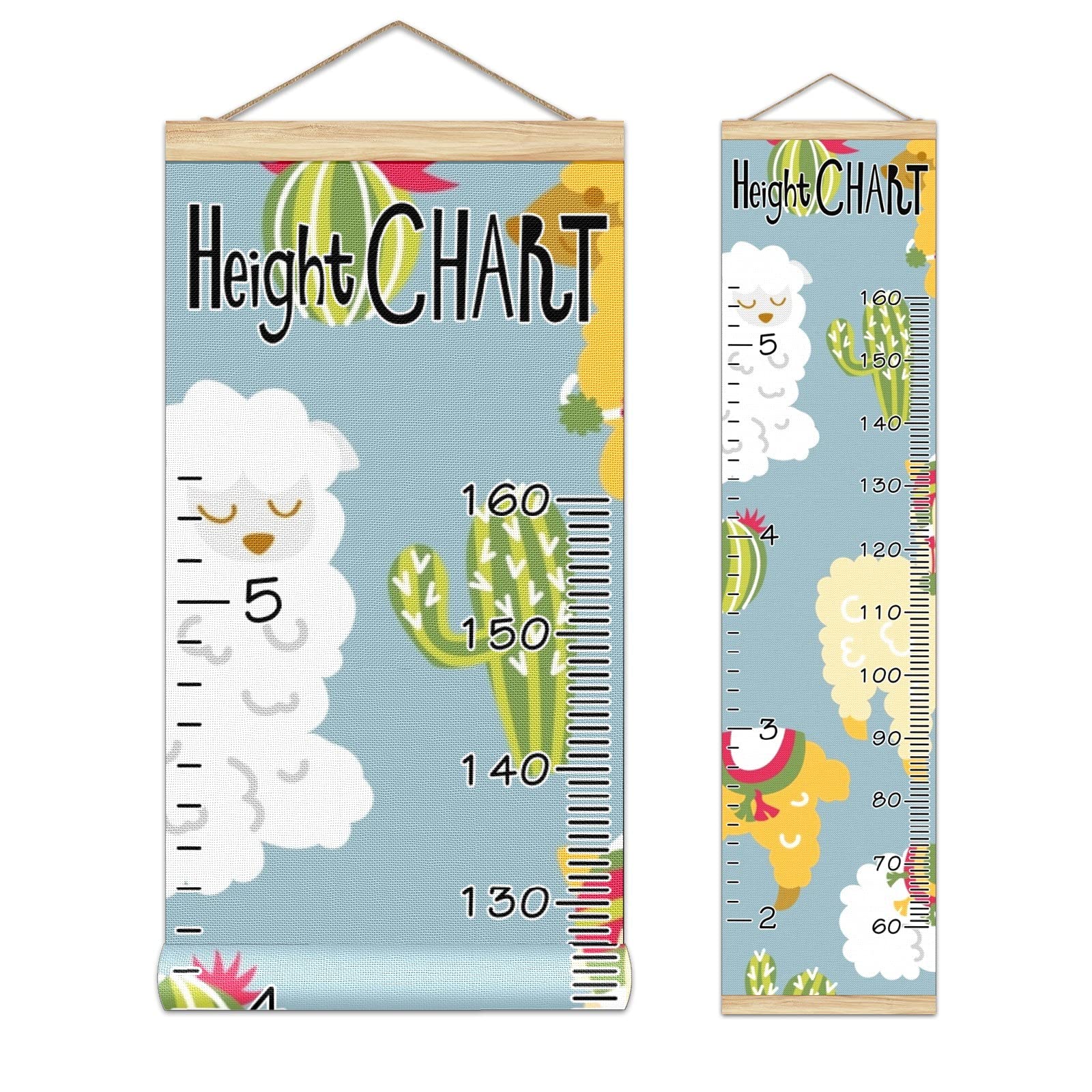 Kids Growth Chart Ruler - Wooden Wall Height Measurement Tool 13.4x56 inches with Linen Finish | Cute Alpaca & Cactus Design for Nursery, Bedroom & Playroom Decor | Perfect for Tracking Child's Growth Milestones