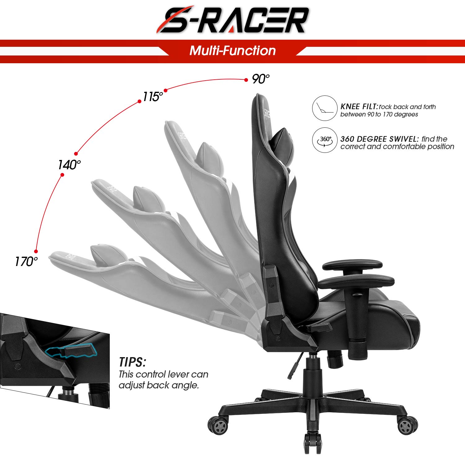 Ergonomic Video Gaming Chair for PC & Console - Comfortable Grey Gaming Seat for Long Hours Play | Perfect for Esports, Streaming & Home Office
