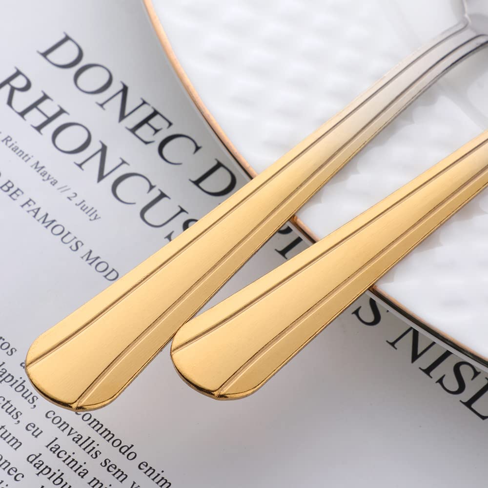 QIBOMOON 12-Piece Stainless Steel Dinner Fork Set - 7 Inch Flatware Silverware Cutlery Utensils for Home, Restaurant & Party - Dishwasher Safe Gradient Gold Finish - Perfect for Fine Dining, Wedding & Holiday Gatherings
