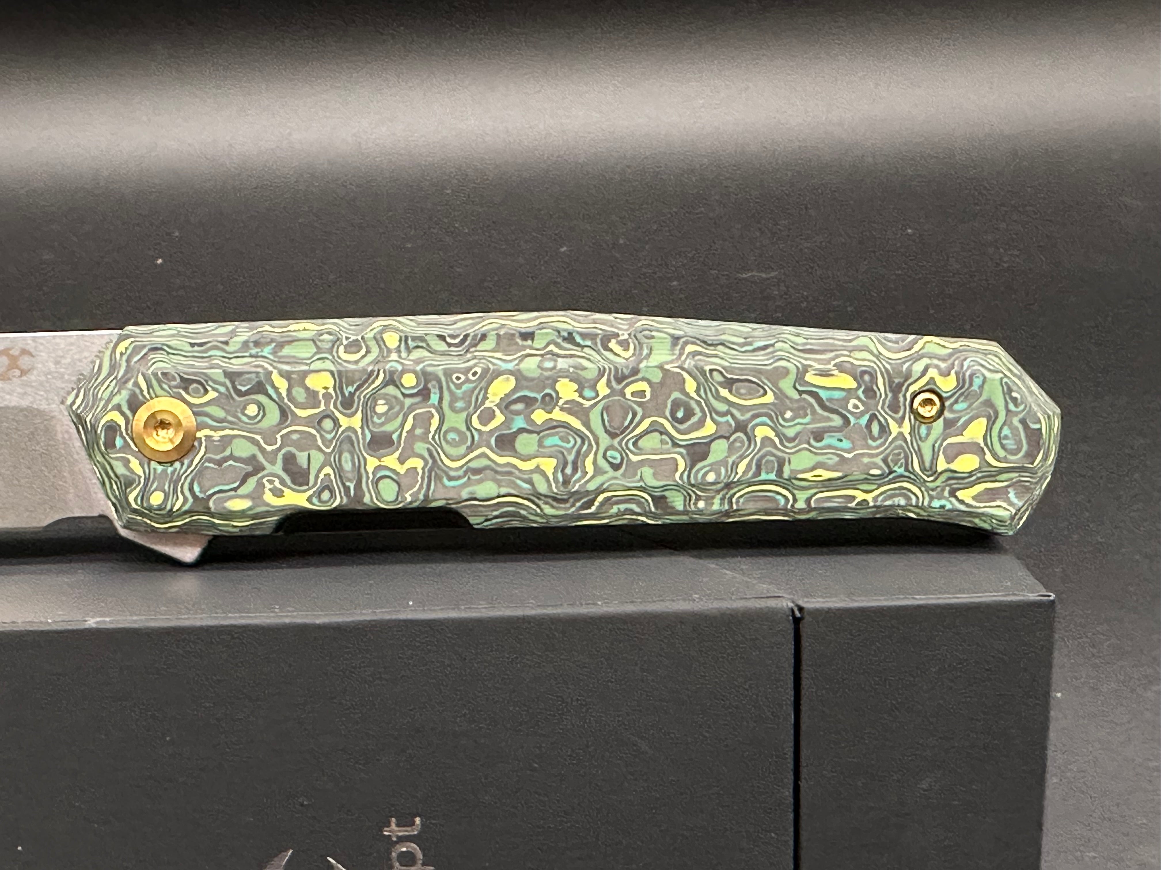 KANSEPT INTEGRA Folding Pocket Knife - Green/Yellow Carbon Fiber Handle, S35VN Blade - EDC, Outdoor, Camping, Survival Gear