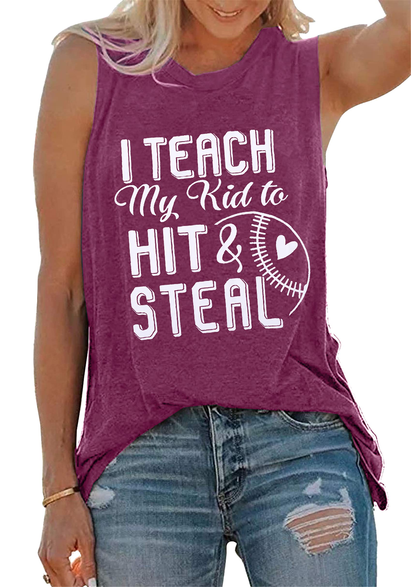 Women's Baseball Heart Graphic Tank Top - Funny Workout Tee for Women - Sleeveless Casual Summer T-Shirt for Baseball Fans | Perfect for Gym, Running, Sports & Everyday Wear