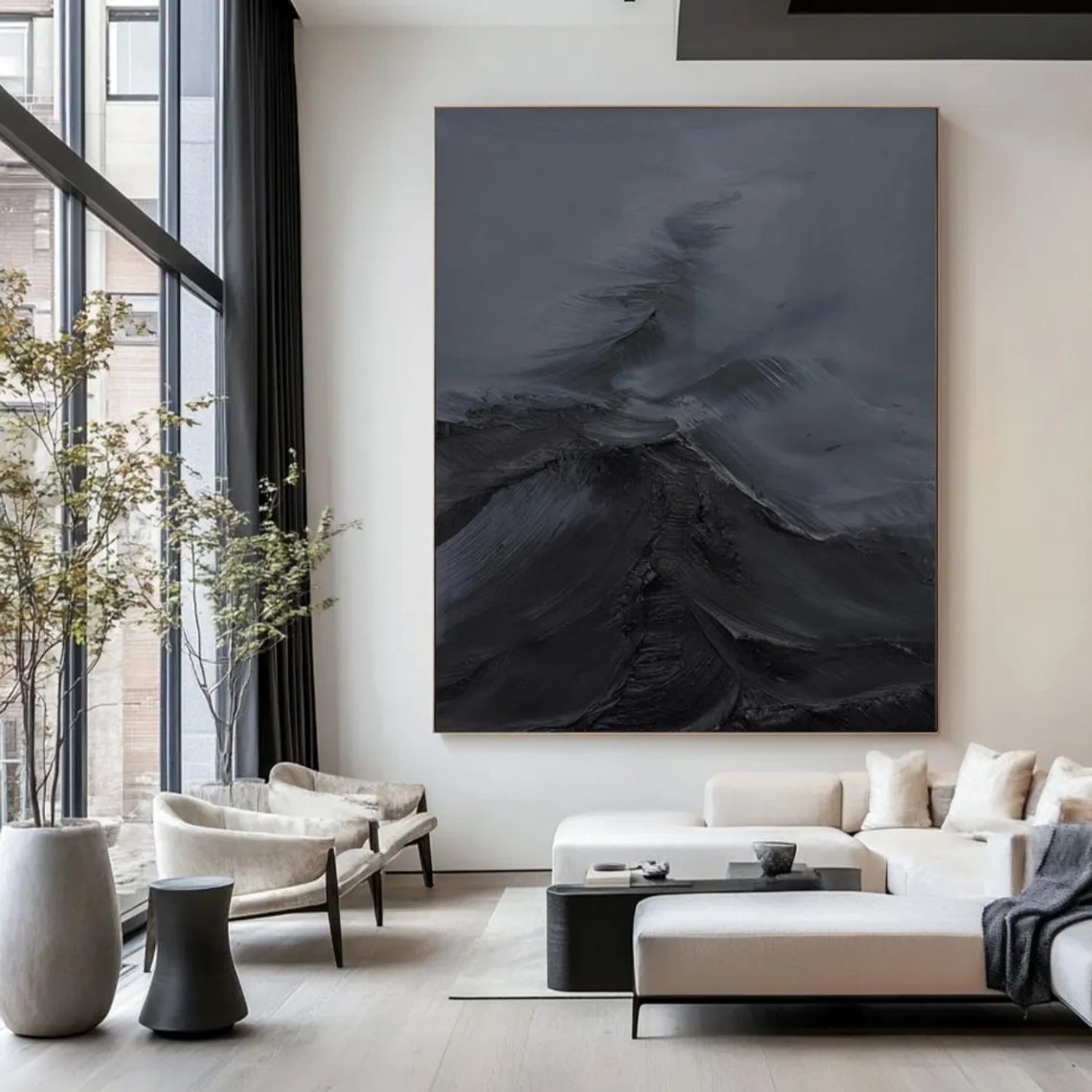 Black Minimalist Textured Abstract Wall Art Painting #MZ143 - Modern Home Decor for Living Room, Bedroom & Office