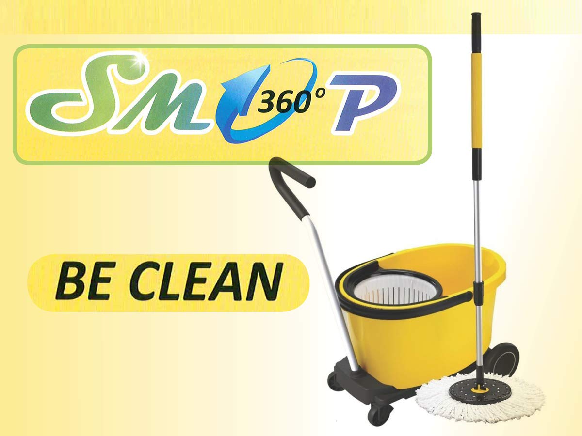 SMOP 360 Spin Mop Commercial Grade - Microfiber Floor Cleaning System with Bucket & Wheels Cart - Heavy Duty Mop for Stores, Homes & Offices - Includes Replacement Head - Perfect for Hardwood, Tile & Vinyl Floors