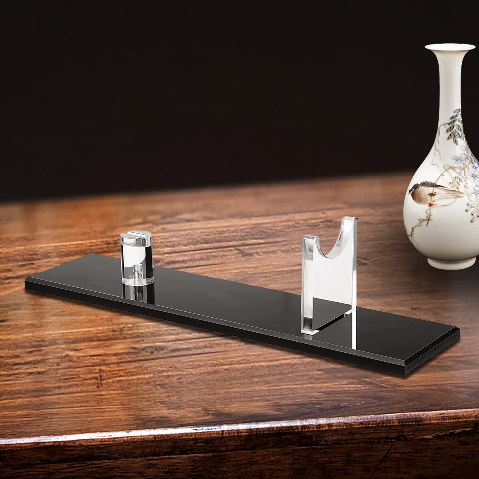 Premium Acrylic Knife Display Stand with Black Base - Elegant Kitchen Knife Holder for Home & Restaurant Decor - Perfect for Showcasing Chef Knives, Steak Knives & Collectibles
