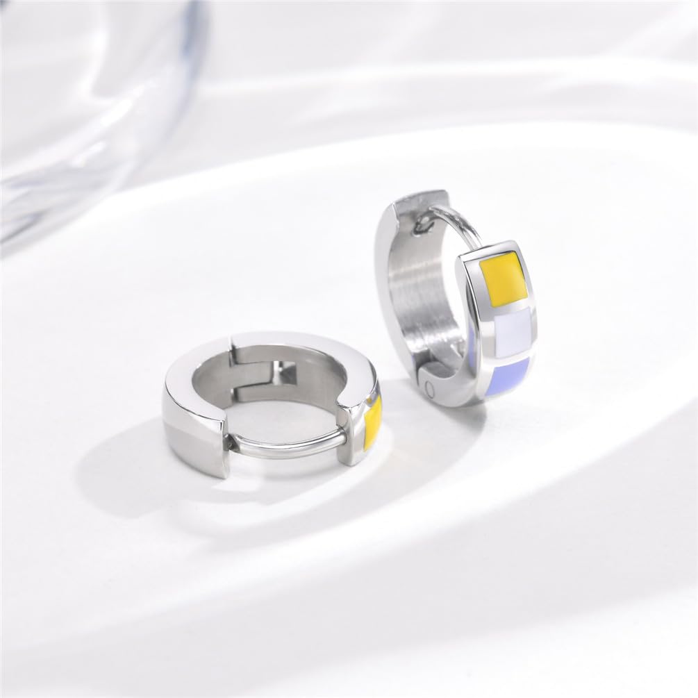 Rainbow Pride LGBTQ+ Stainless Steel Huggie Hoop Earrings for Women & Men - Unisex Small Hoop Earrings for Lesbian, Gay, Bisexual & Transgender - Perfect for Pride Parades, Parties & Everyday Wear