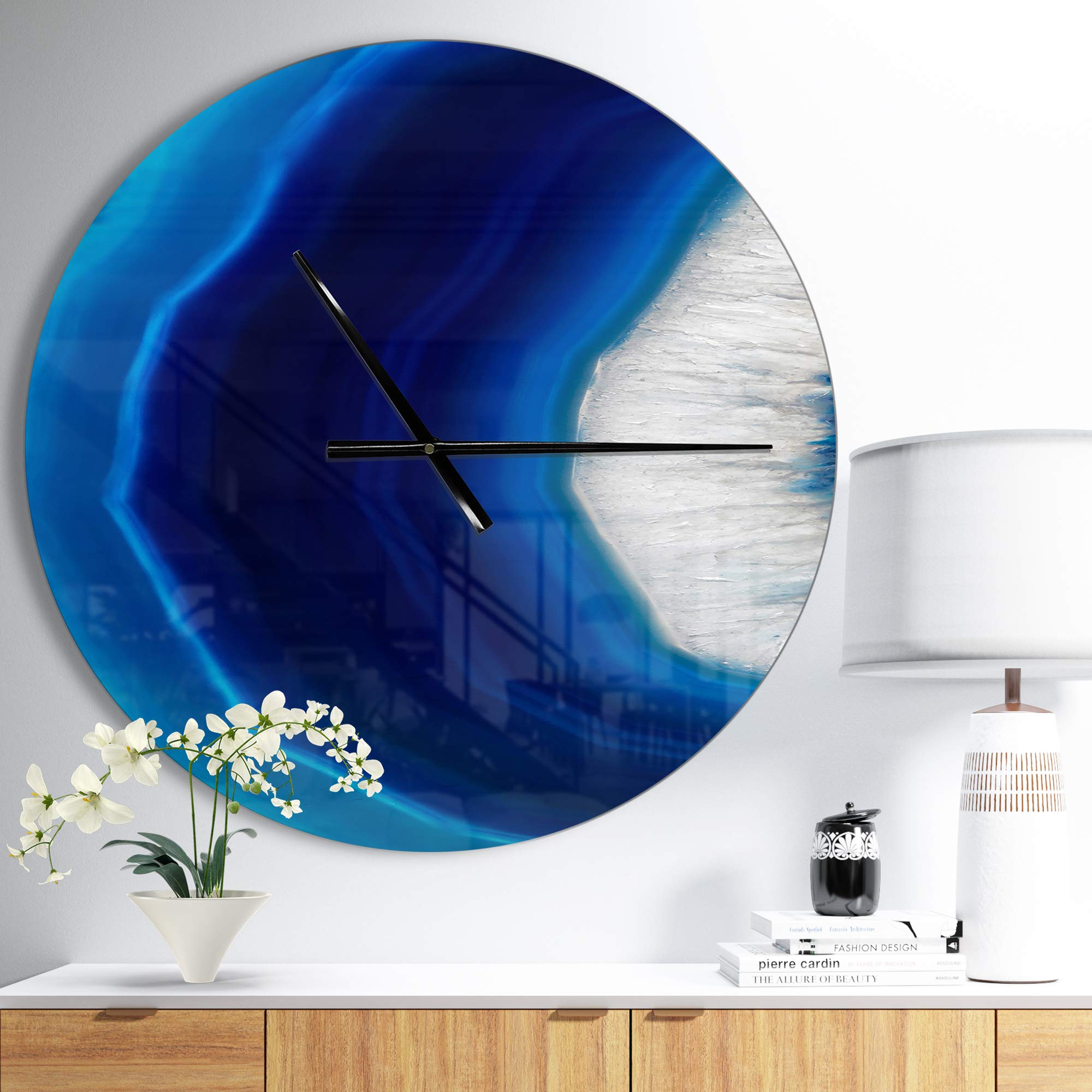 DesignQ Blue Agate Crystal Wall Clock - Modern Round Silent Non-Ticking Decorative Clock for Home, Bedroom, Office, Living Room & Bathroom | Perfect for Home Decor, Gift Idea & Feng Shui Crystal Healing Space