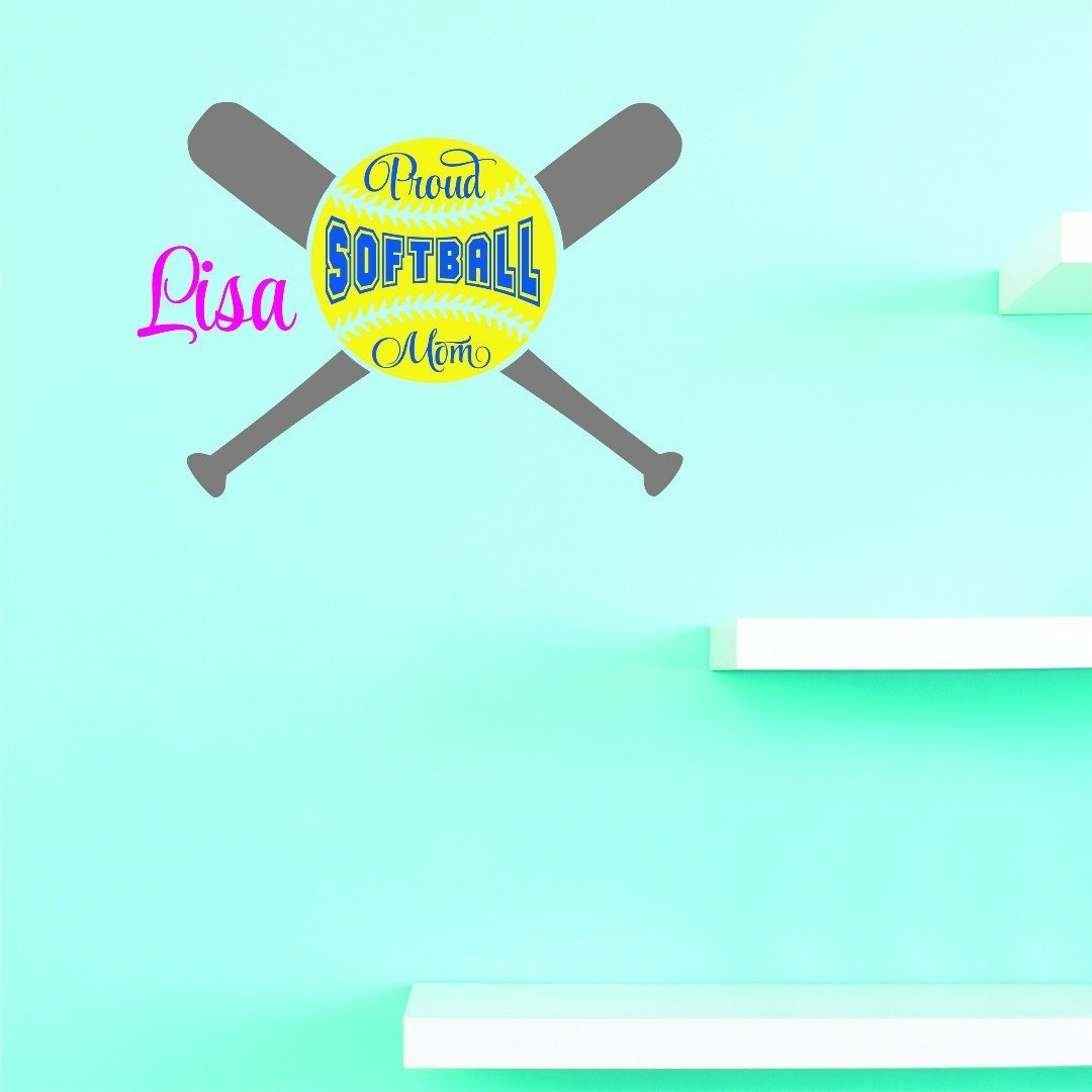 Custom Softball Mom Car Decal - Personalized Name Vinyl Sticker for Windows - 20x20 Inches - Perfect for Sports Moms & Team Spirit (Great for Games, Car Decor, Gifts)