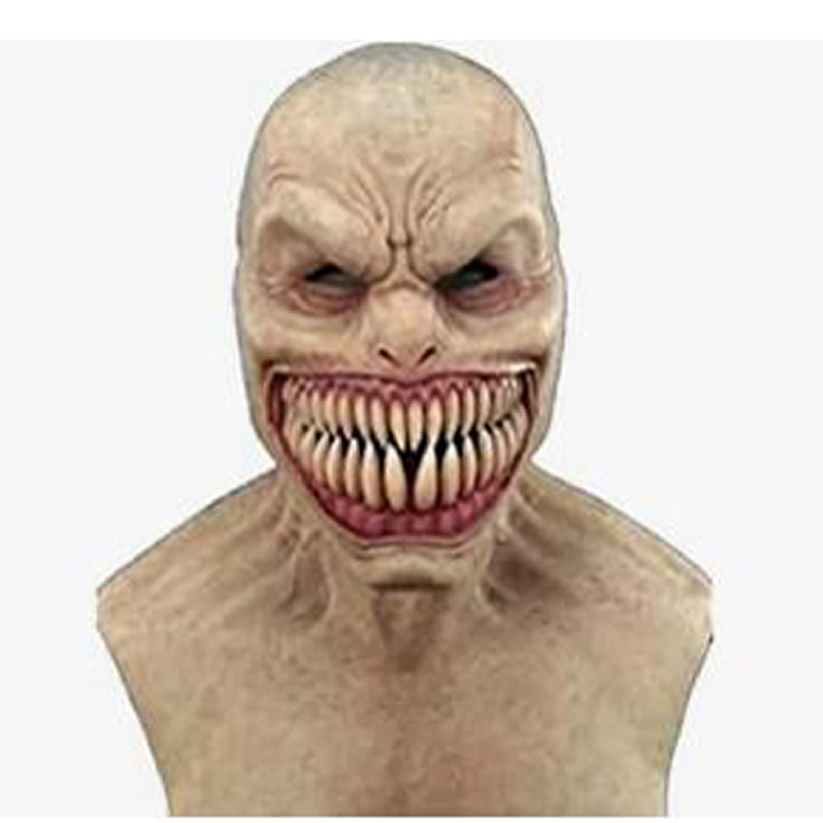 Scary Smile Demon Mask with Cracked Teeth - Realistic Old Man Halloween Mask for Clown Cosplay & Horror Costume Parties - Perfect for Halloween, Haunted Houses, and Theatrical Performances