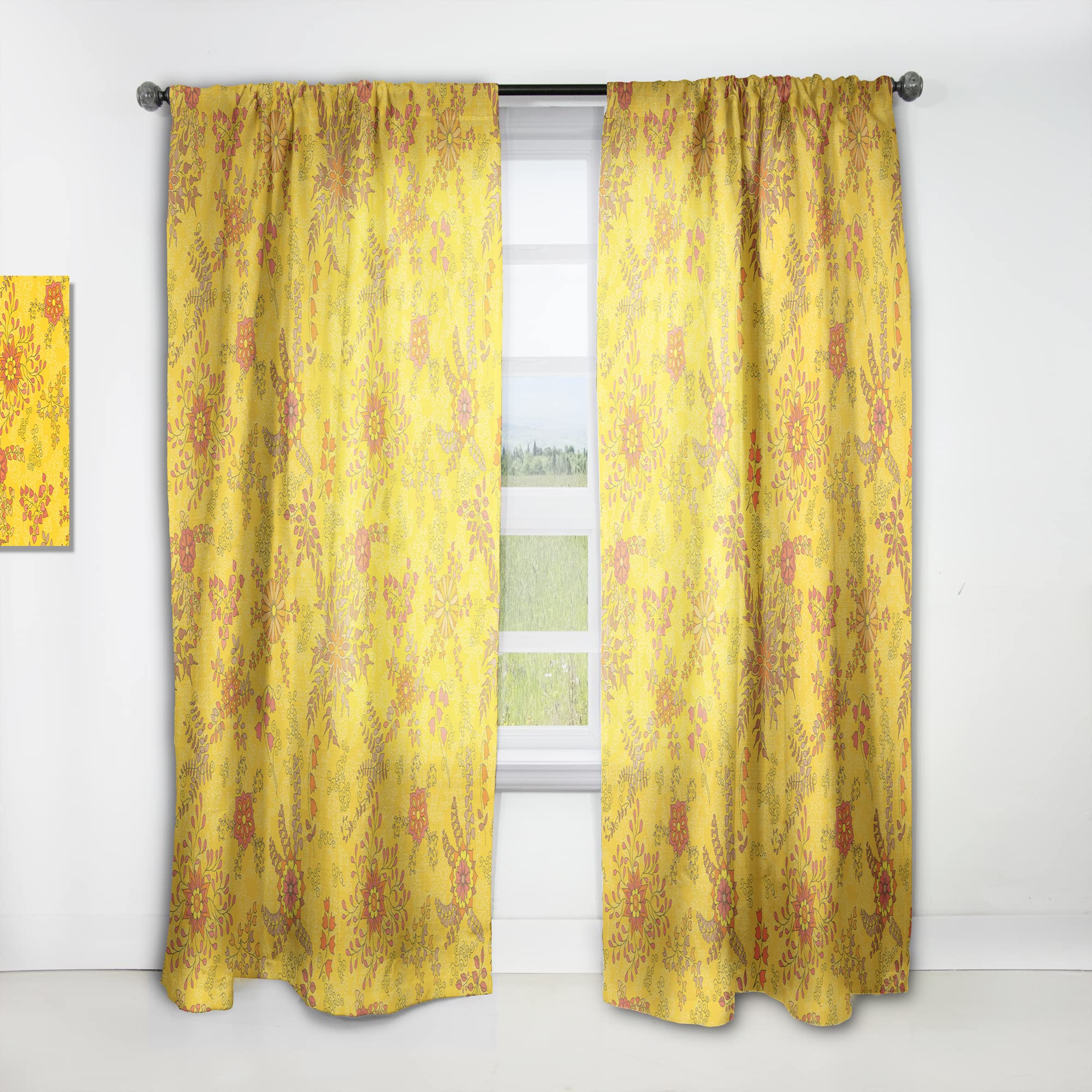 DesignQ Thermal Insulated Curtains - Colorful Botanic Texture Blackout Drapes for Bedroom & Living Room (52x84, Single Panel) - Perfect for Privacy, Light Control & Energy Efficiency