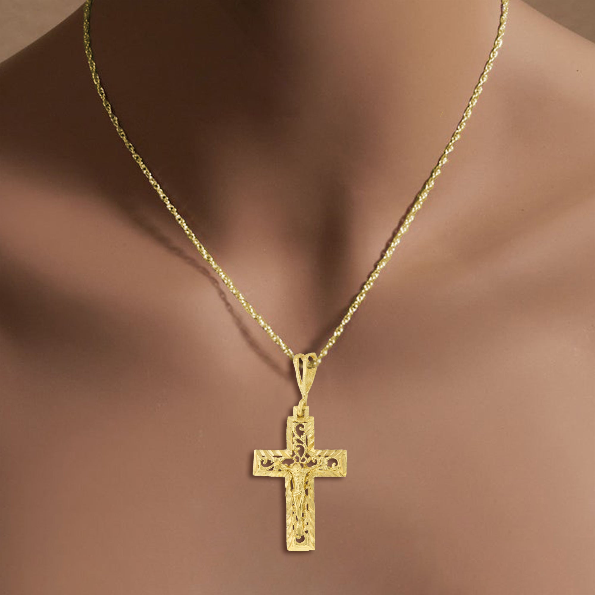14K Yellow Gold Large Diamond-Cut Crucifix Pendant - Perfect for Religious Gifts, Baptism, First Communion & Everyday Faith Jewelry