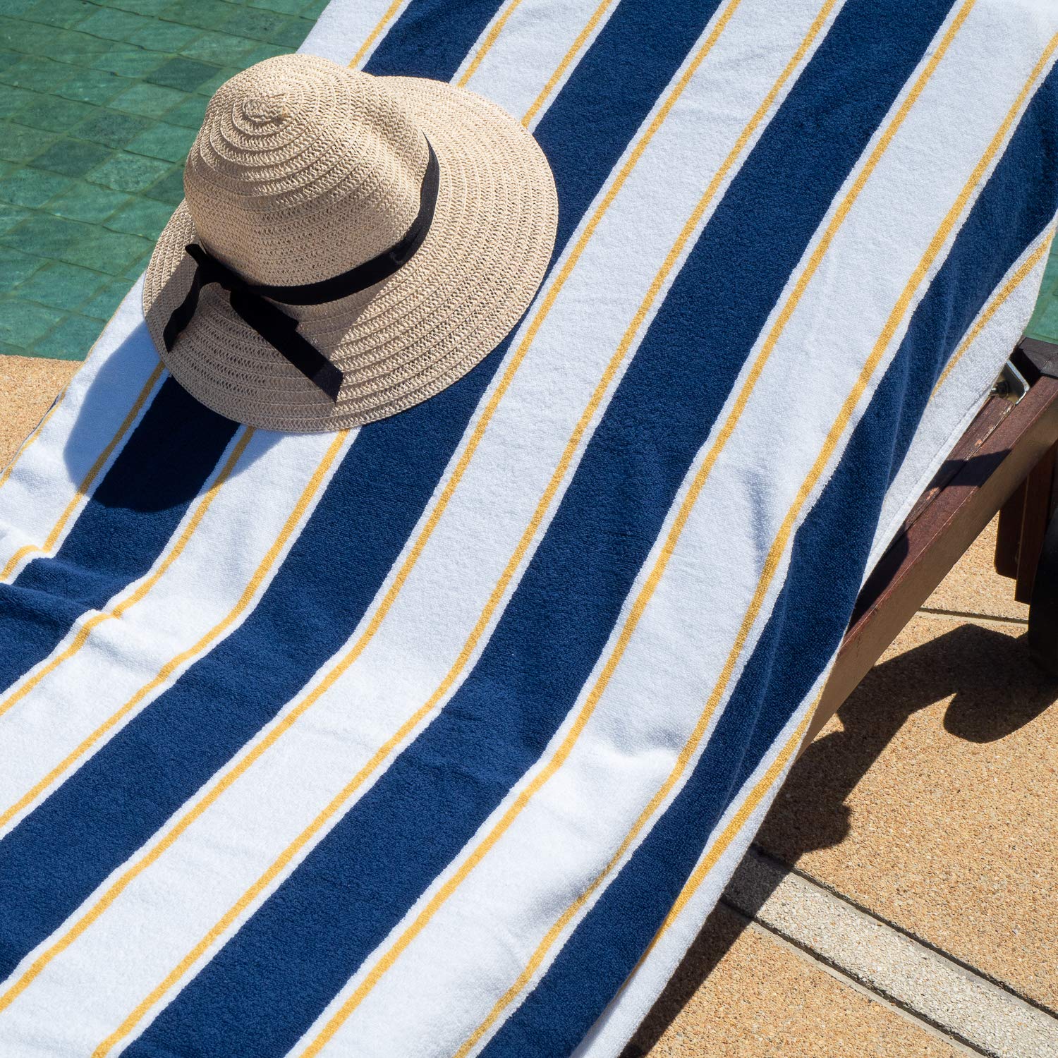 Aston & Arden Premium Striped Beach Towel - Extra Large 35x70 Inch Soft Plush Cotton Towel, 600 GSM Heavyweight & Luxurious for Pool, Resort, Spa - Navy & Yellow Stripes | Perfect for Beach, Hot Tub, Lounging & Outdoor Activities