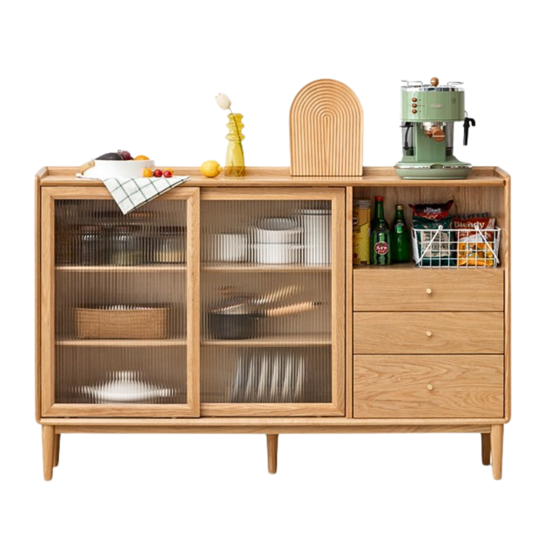 Premium Solid Wood Sideboard with Sliding Doors - Oak, Ash, Black Walnut & Cherry Options - Perfect for Dining Room Storage & Living Room Organization
