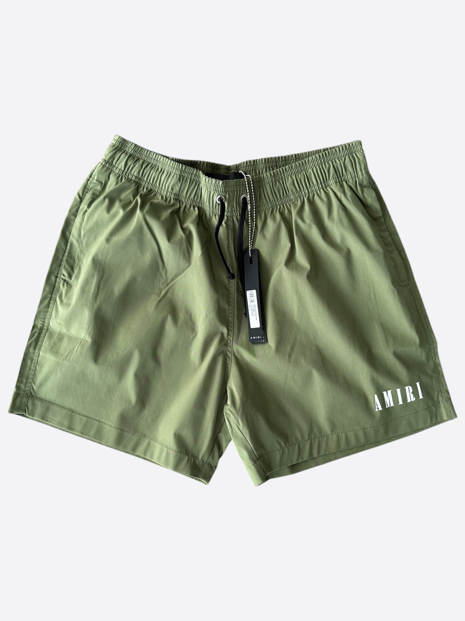 Amiri Men's Military Green & White Core Logo Swim Shorts - Quick-Dry Comfort for Beach, Pool & Summer Vacations