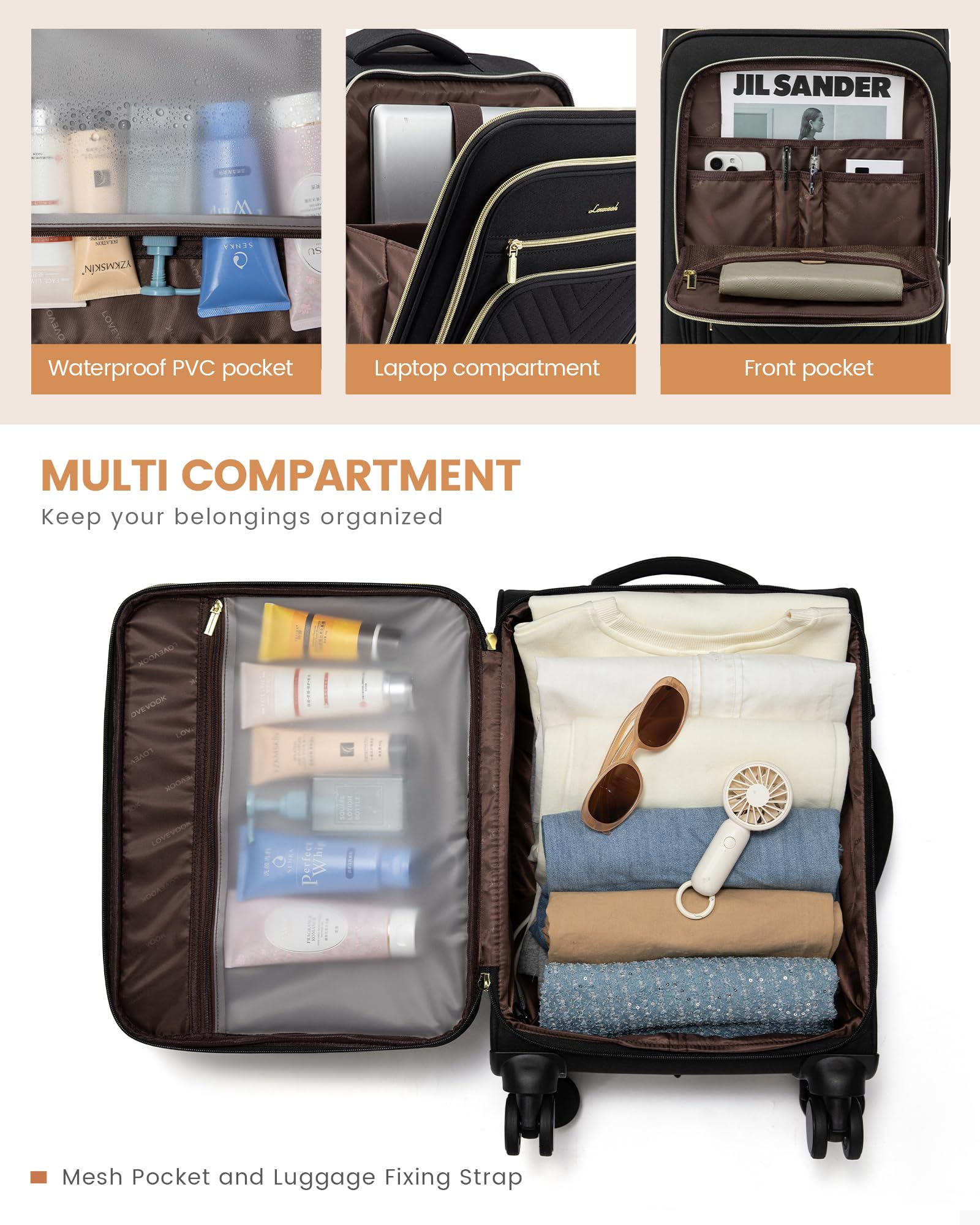 LOVEVOOK 20 Inch Carry On Luggage 22x14x9 Airline Approved - Lightweight Softside Rolling Suitcase with Wheels & TSA Lock for Women & Men - Perfect for Business Travel, Weekend Getaways & Airplane Cabins