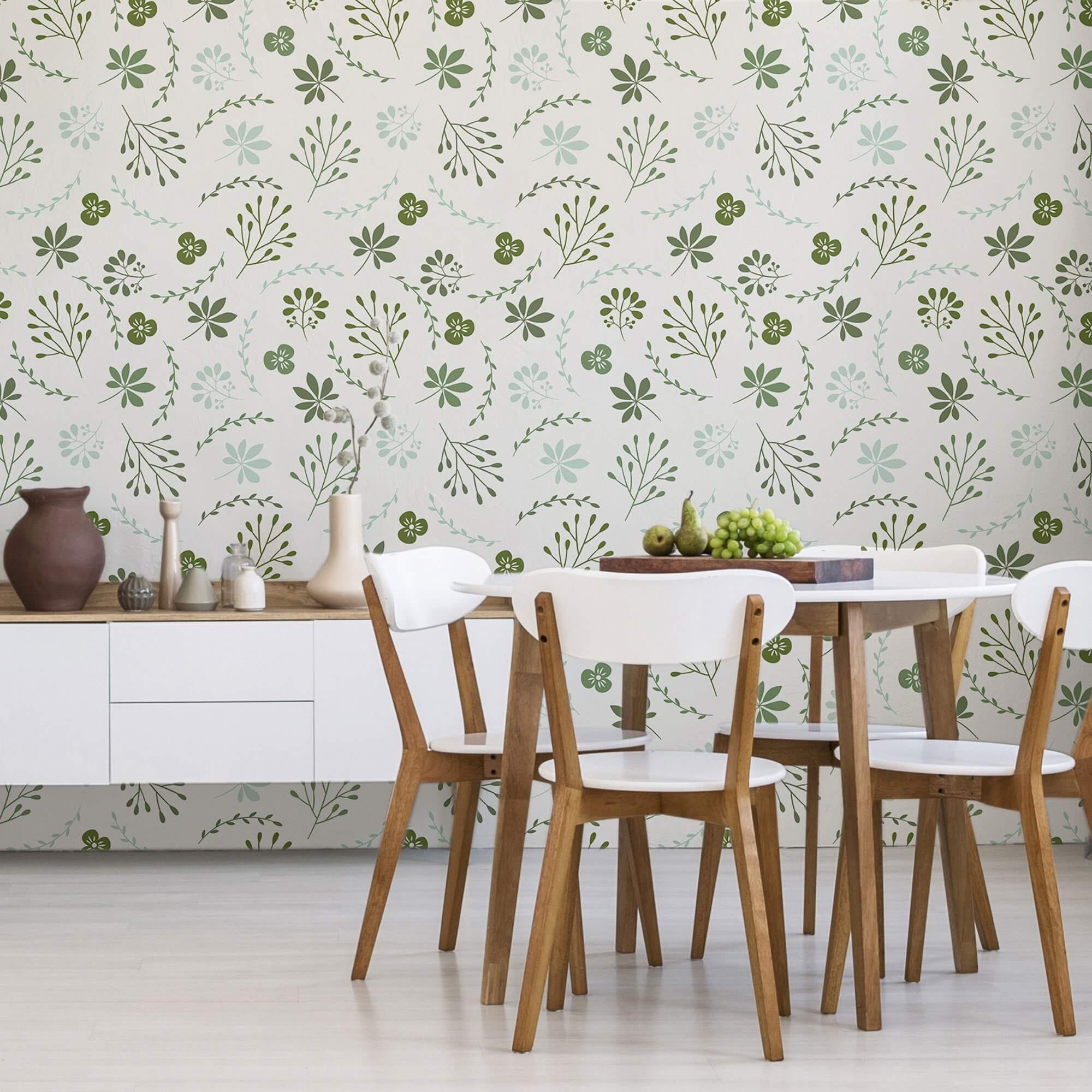 Green Botanical Floral Peel and Stick Removable Wallpaper 4920 - Self-Adhesive Wall Decor for Bedroom, Living Room & Office