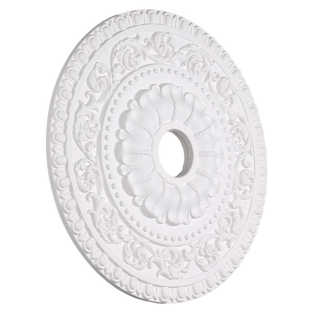 23.6-inch White Classic Polyurethane Beaded Egg and Dart Ceiling Medallion - Primed for Painting - Perfect for Dining Room, Living Room & Bedroom Ceiling Decor