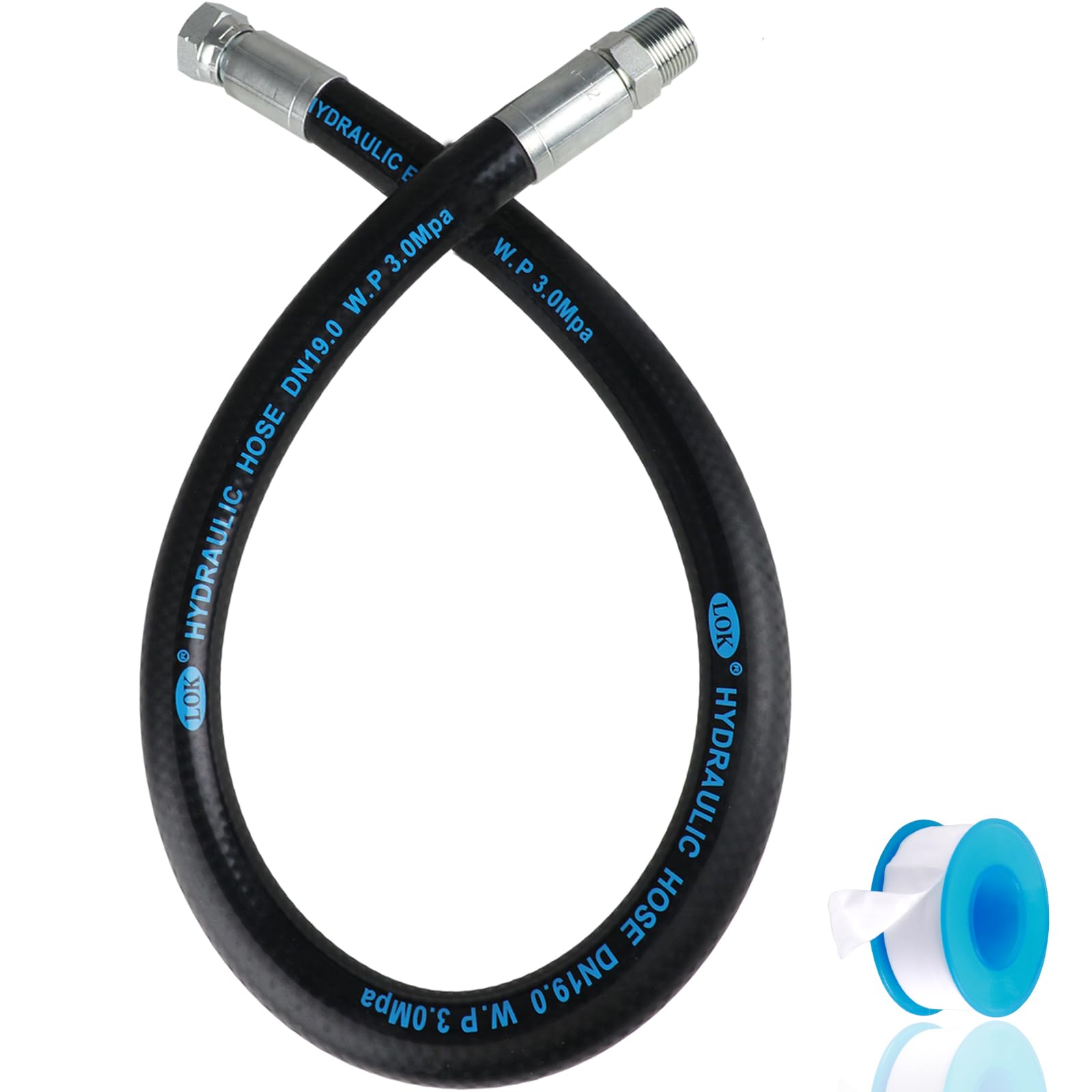 3/4 x 3 Feet Heavy Duty Rubber Air Compressor Hose with 3/4