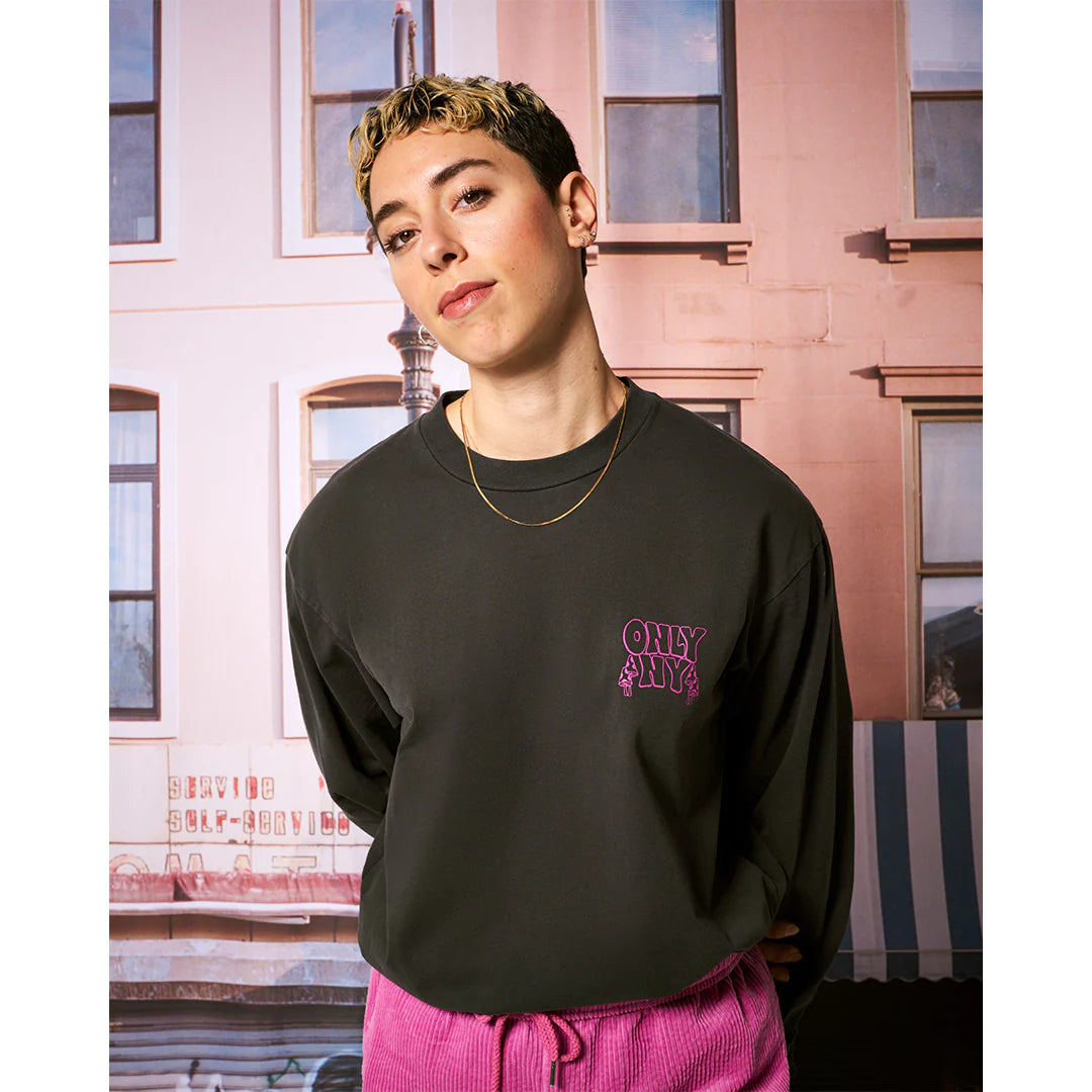 Only NY Time Traveler Vintage Black Long Sleeve T-Shirt | Retro Graphic Tee for Men & Women | Perfect for Streetwear, Casual Outfits & Urban Fashion