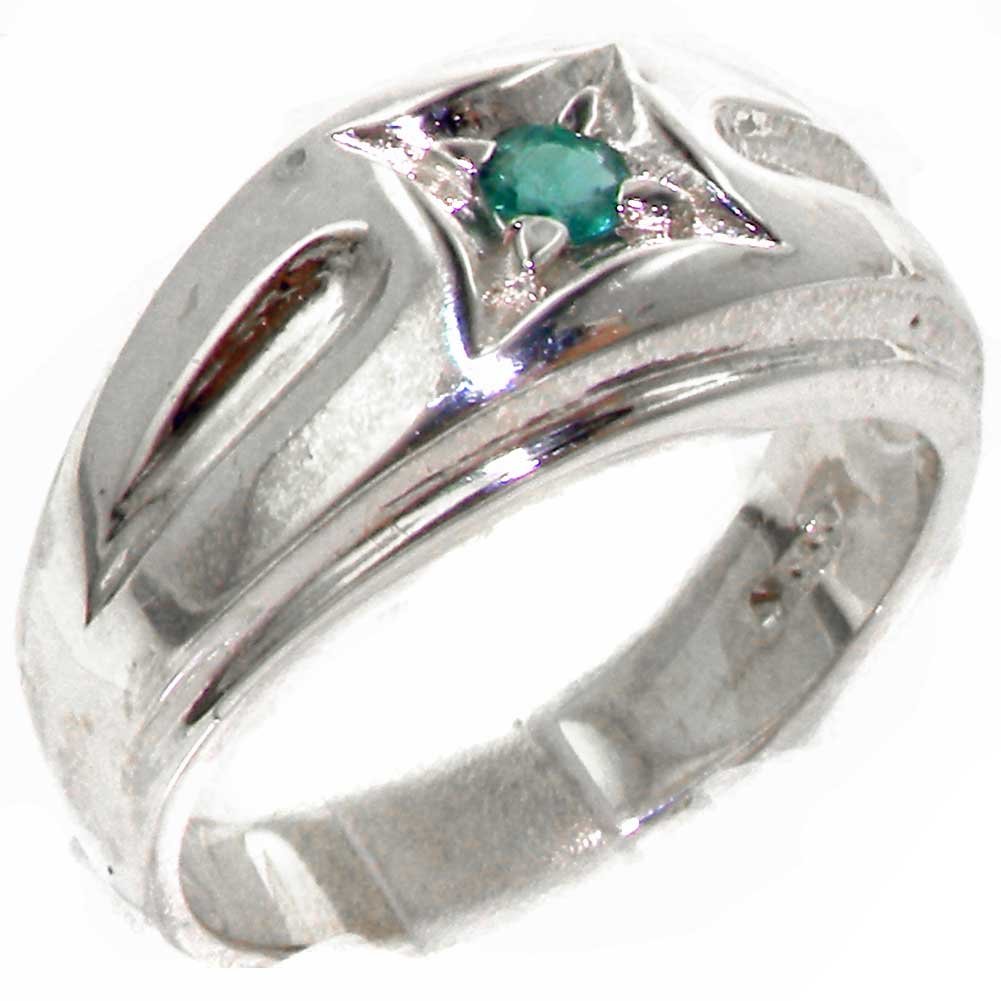925 Sterling Silver Natural Emerald Men's Wedding Band Ring - Sizes 4 to 12 - Durable & Hypoallergenic for Everyday Wear - Perfect for Engagement, Anniversary & Gift Giving