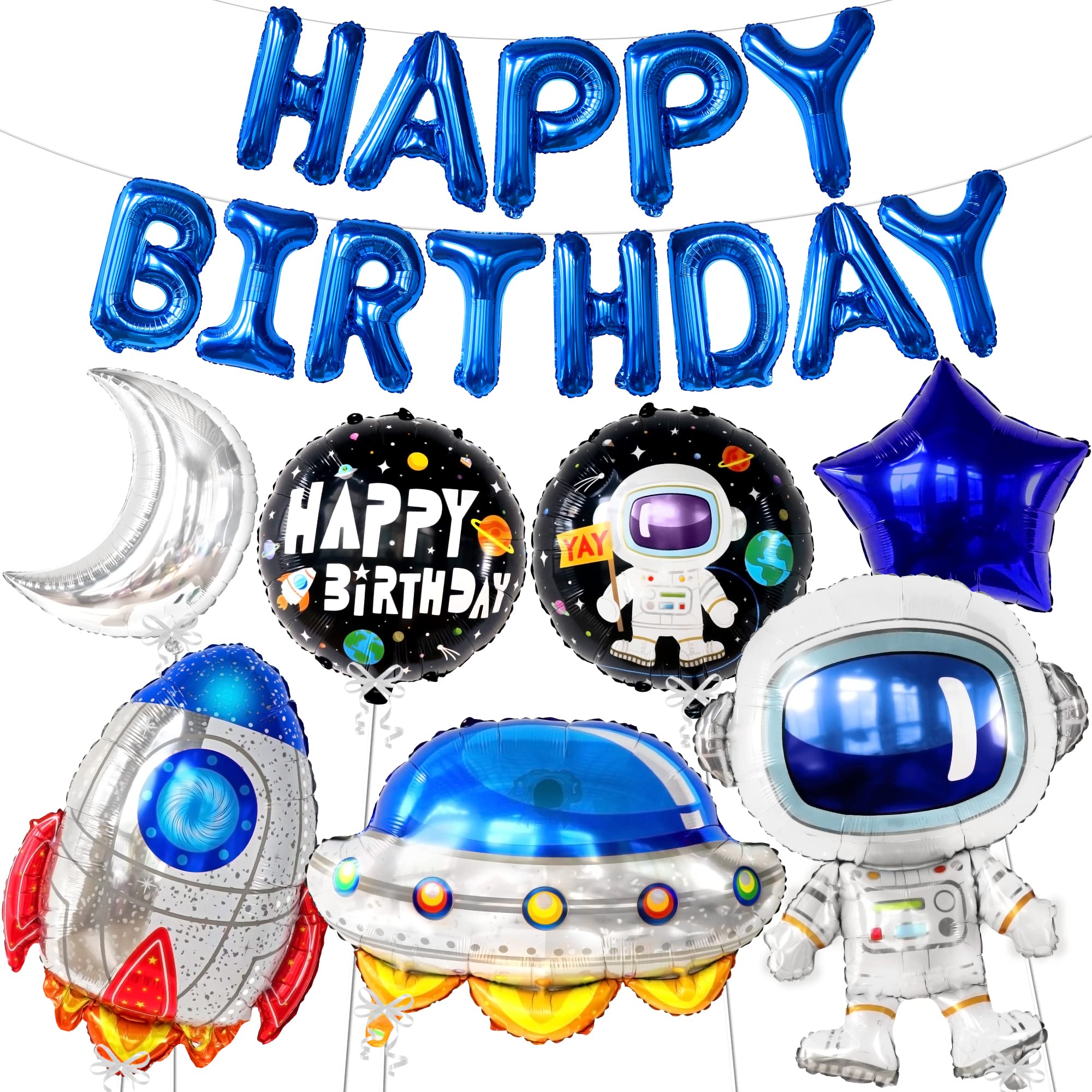 KatchOn 22-Pack Large Happy Birthday Outer Space Balloons Set - Rocketship Themed Party Decorations for Kids & Adults | Perfect for Galaxy Birthday Parties, Baby Showers & Space-Themed Events