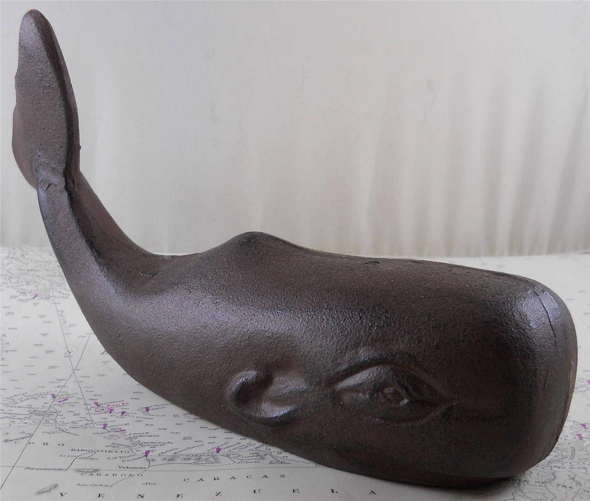 Heavy Duty Cast Iron Whale Statue - Decorative Nautical Whale Doorstop for Home, Office, and Beach House Decor
