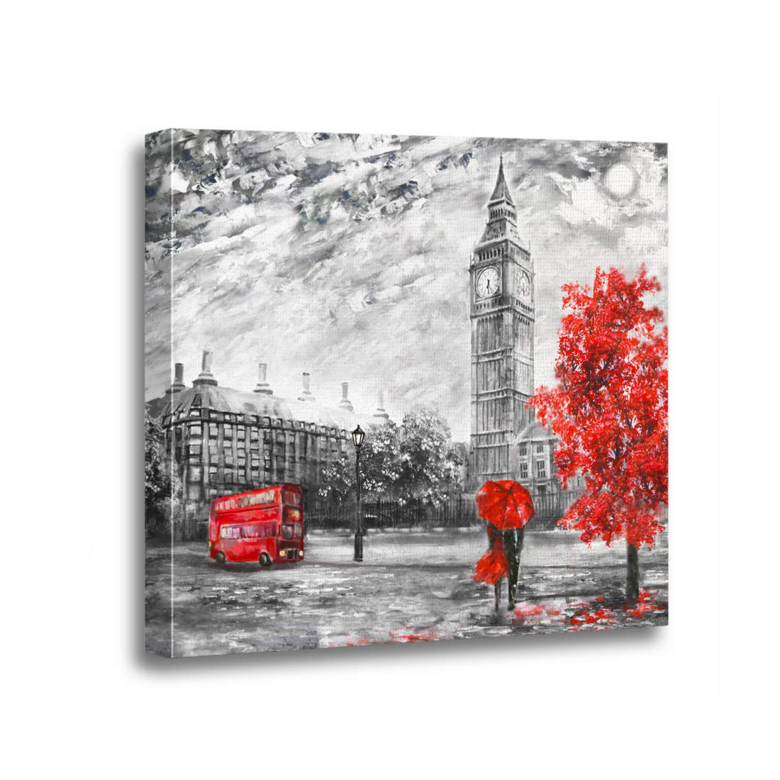 Ansouyi 16x16 Inches London Street View Oil Painting on Canvas - Handmade Wall Art Decor for Living Room, Bedroom & Office