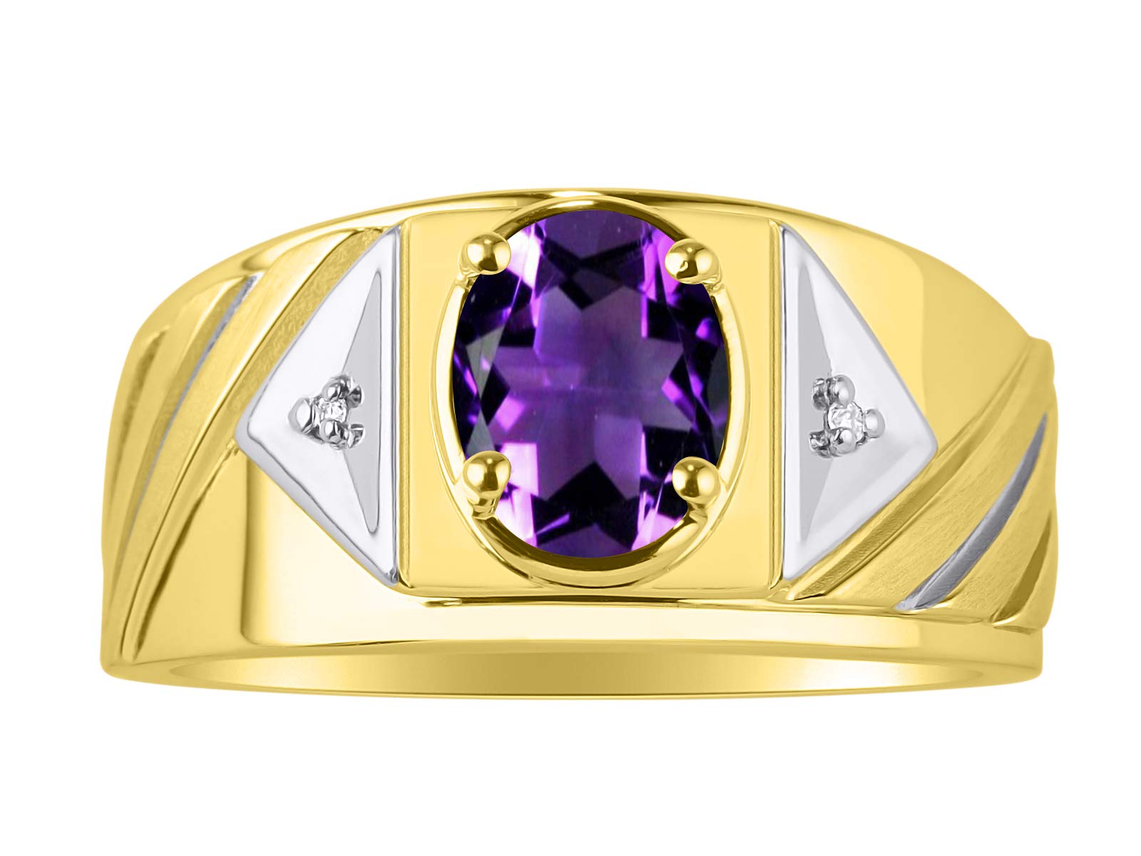RYLOS Men's Gold Plated Silver Rings with 8X6MM Gemstone & Diamond - Classic Designer Birthstone Rings for Men (Sizes 8-13) | Wedding, Anniversary, Birthday Gift Idea