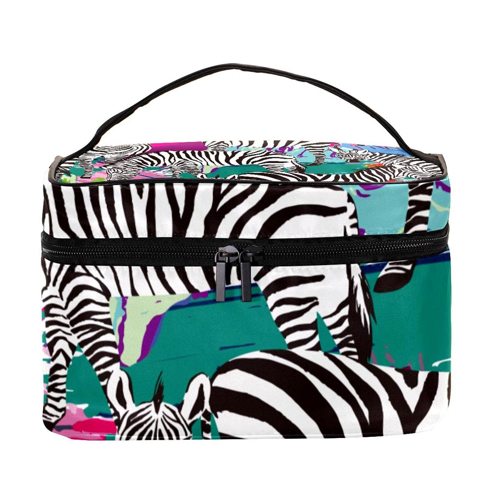 Zebra Print Large Travel Makeup Bag - Multi-Colored Cosmetic Organizer with Zipper - Waterproof Toiletry Case for Women & Girls - Perfect for Vacation, Gym, and Daily Essentials Storage