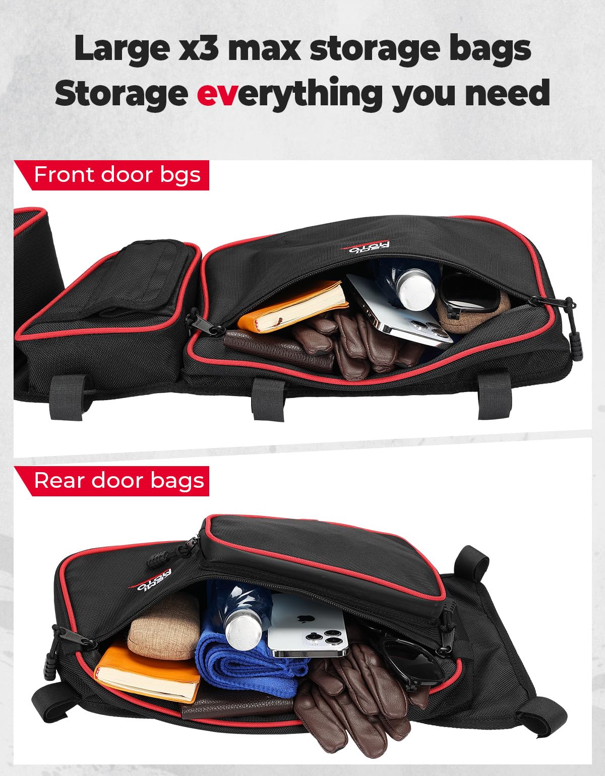 KEMIMOTO X3 UTV Door Storage Bags - Compatible with Can-Am Maverick X3 Max 2017-2024 Models - Front & Rear Upper Door Organizer Accessories (4-Pack, Red) - Perfect for Off-Road Gear Organization & Adventure Trips