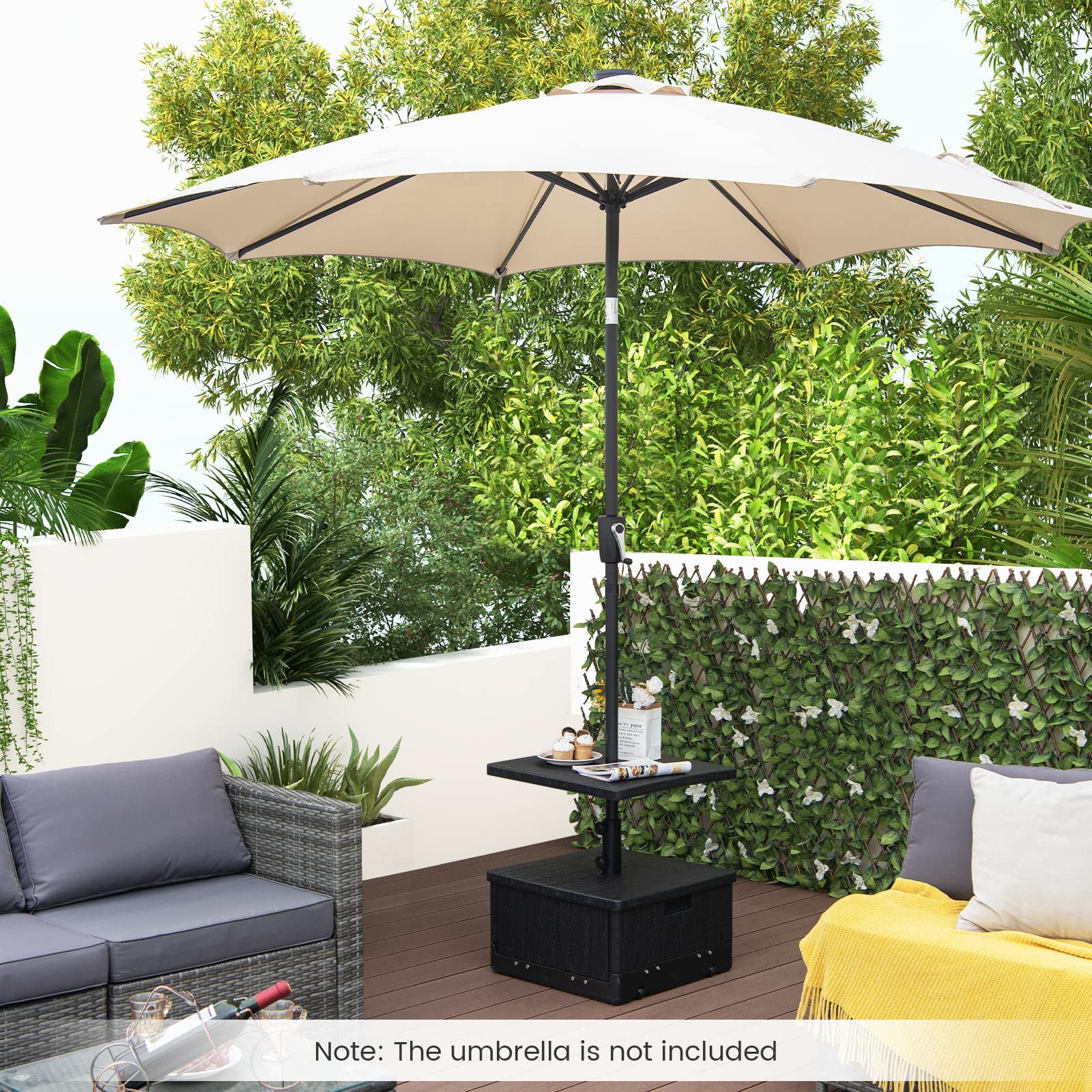 Giantex Outdoor Side Table with Umbrella Stand - Heavy Duty 175 lbs Fillable Weighted Base, Adjustable Tray, 2 Wheels & Handles - Patio, Deck, Garden, Poolside Furniture with Storage (Black) - Perfect for Outdoor Dining, Lounging & Entertaining