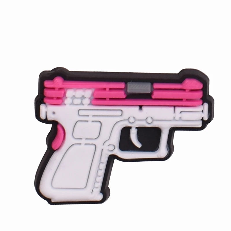 Pink Gun Shoe Charms for Crocs - Fun Accessories for Kids & Adults - Perfect for Crocs Sandals, Clogs, Jeans & Shoe Decorations - Great for School, Parties & Everyday Fashion