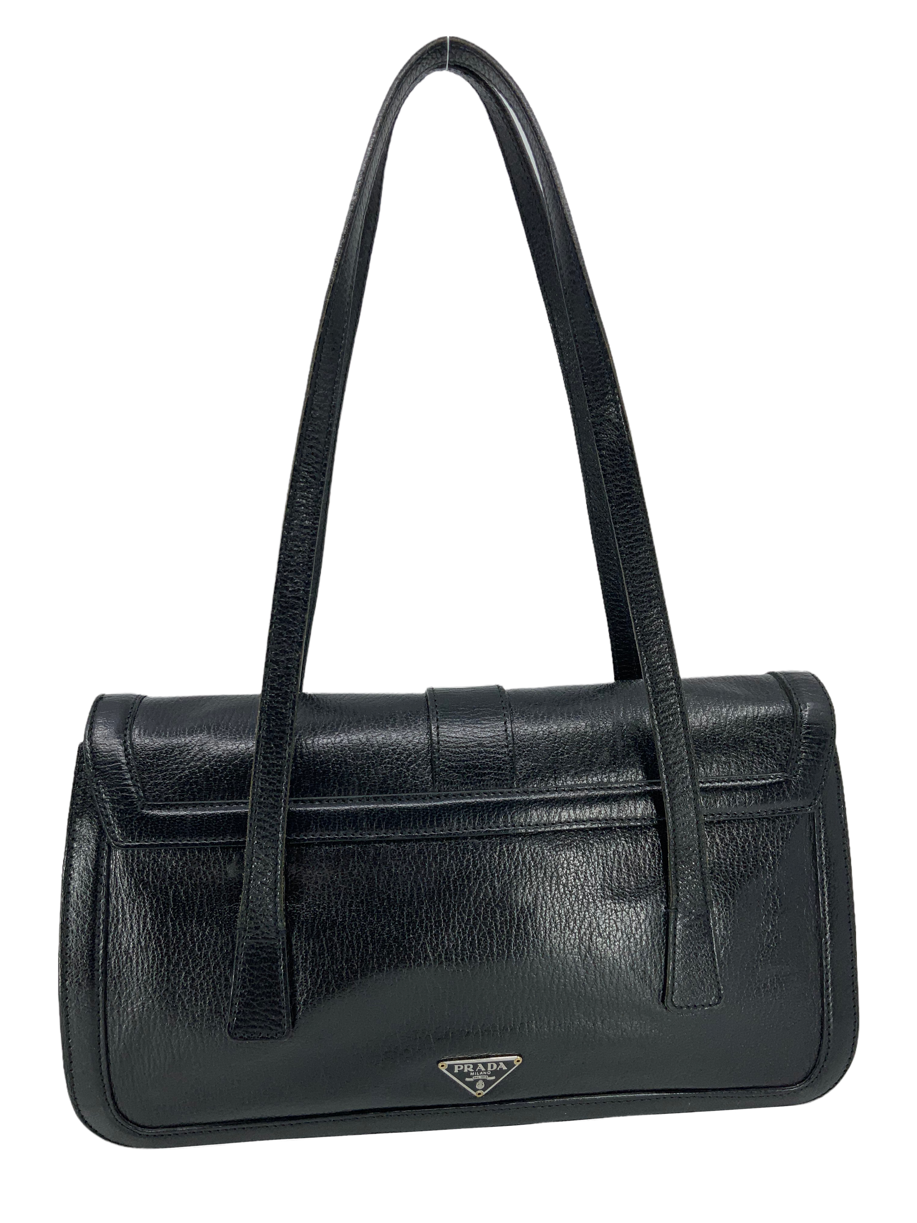 Prada Leather Buckle Flap Shoulder Bag for Women - Luxury Designer Crossbody Purse for Work, Travel & Evening Out