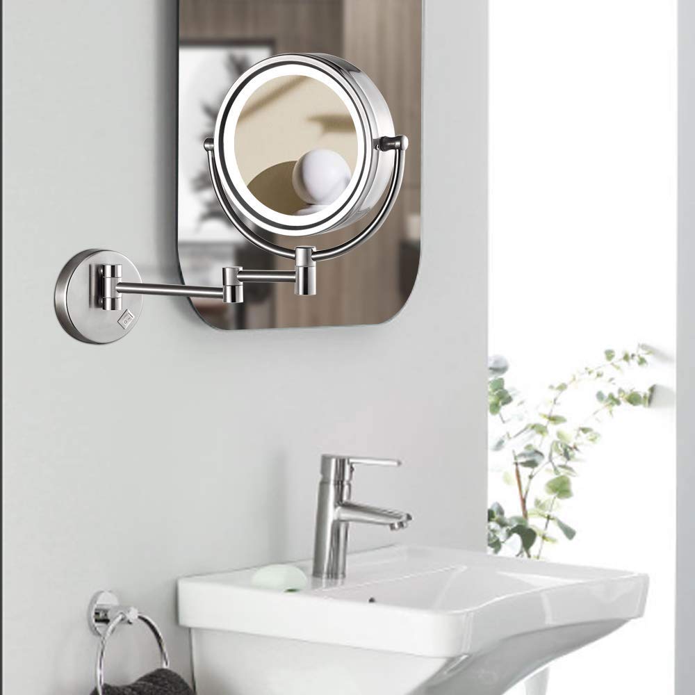 LED Makeup Mirror with Lights - 5X Magnifying Wall Mounted Bathroom Mirror, 360° Rotation for Perfect Makeup Application - Ideal for Bedroom Dressing Table, Bathroom Vanity & Travel Use