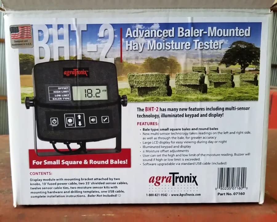 Agratronix BHT-2 Advanced Baler-Mounted Hay Moisture Tester - Accurate Forage Moisture Measurement for Farming & Agriculture - Perfect for Hay Baling, Silage Making & Crop Harvesting