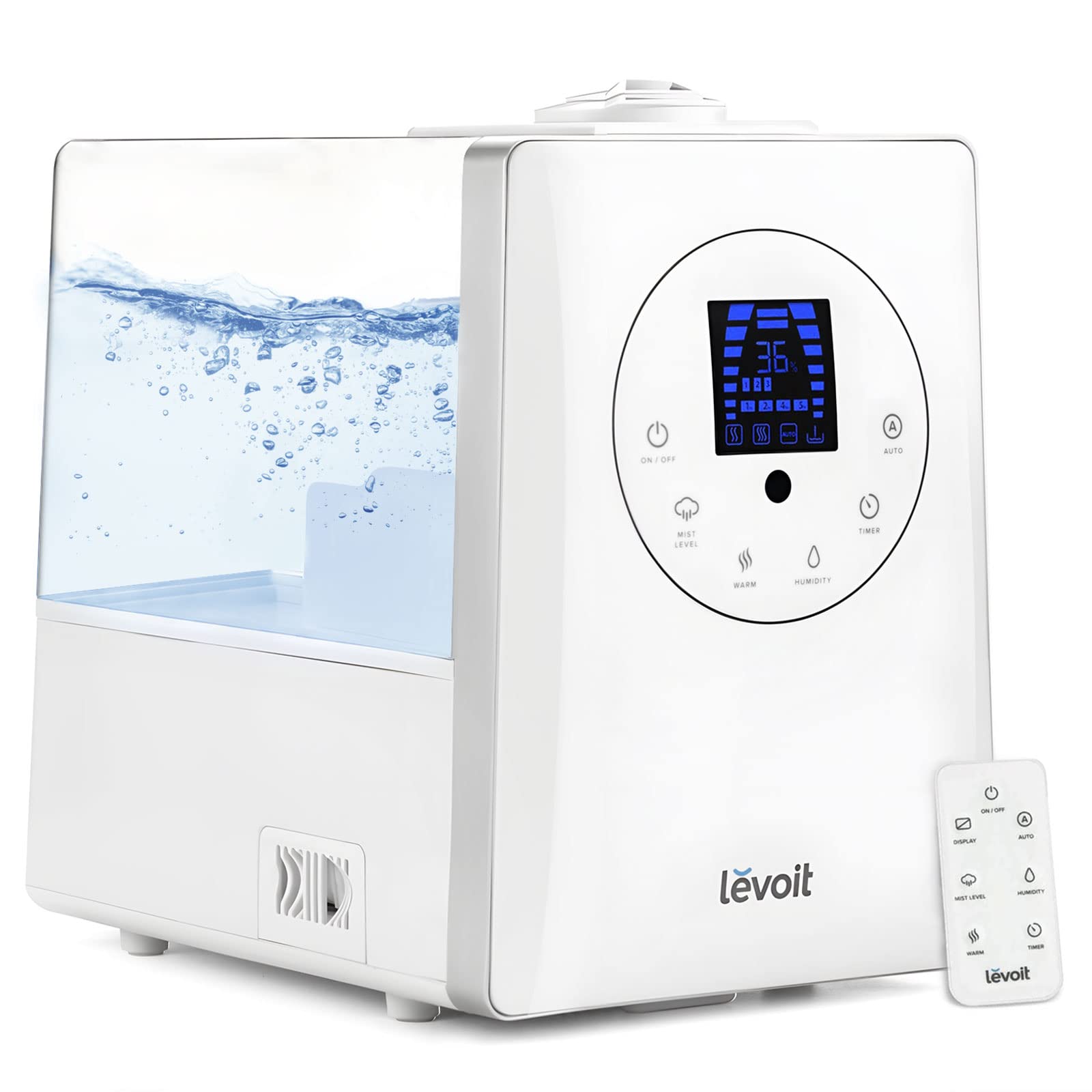LEVOIT 6L Humidifier for Large Bedrooms - Warm & Cool Mist with Essential Oil Diffuser, Built-in Humidity Sensor & Timer - Perfect for Home, Nursery, Office & Indoor Plants (White & Blue)