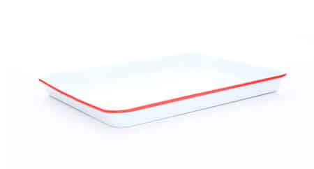 Vintage Style Enamelware Jelly Roll Pan & Rectangular Baking Tray with Red Rim - Perfect for Baking Cakes, Cookies & Sheet Pan Meals | Crow Canyon Home Collection
