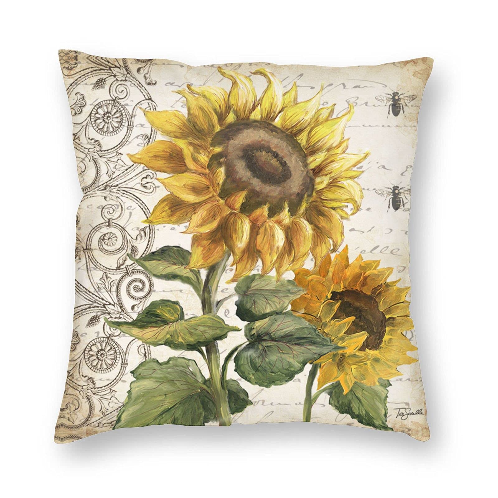 Perinsto Retro Sunflower Throw Pillow Covers 18x18 Inch - Soft Decorative Square Pillow Cases for Sofa, Couch & Bed - Vintage Home Decor Accent for Living Room, Bedroom & Dorm