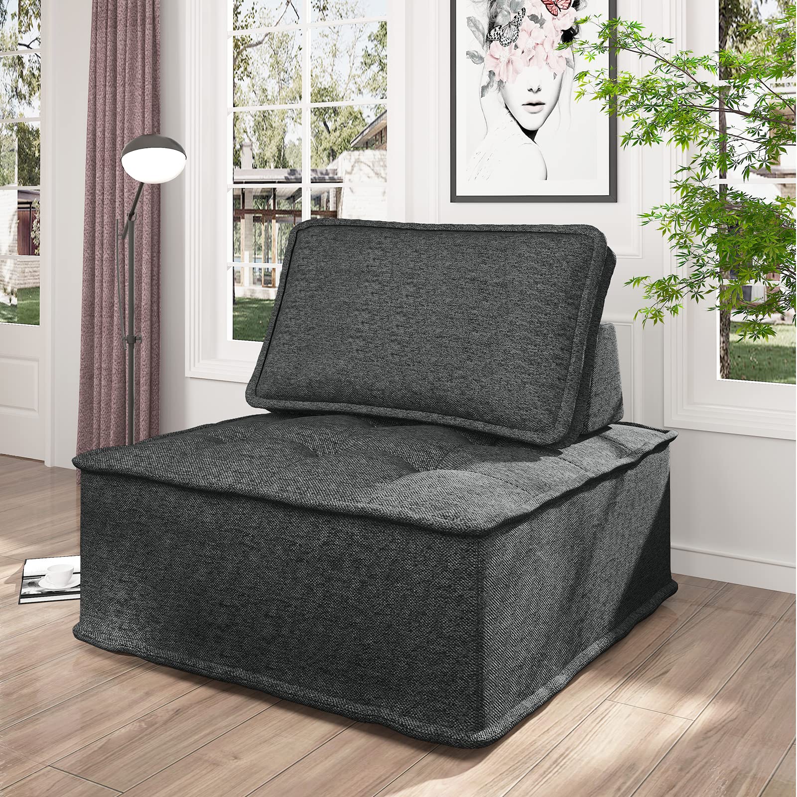 MUZZ Single Sofa Chair - Modular Armless Sectional Sofa with Oversized Seat, Free Combination Design for Living Room & Bedroom - Dark Grey (1PC) | Perfect for Small Spaces, Home Theater Seating & Cozy Reading Nook
