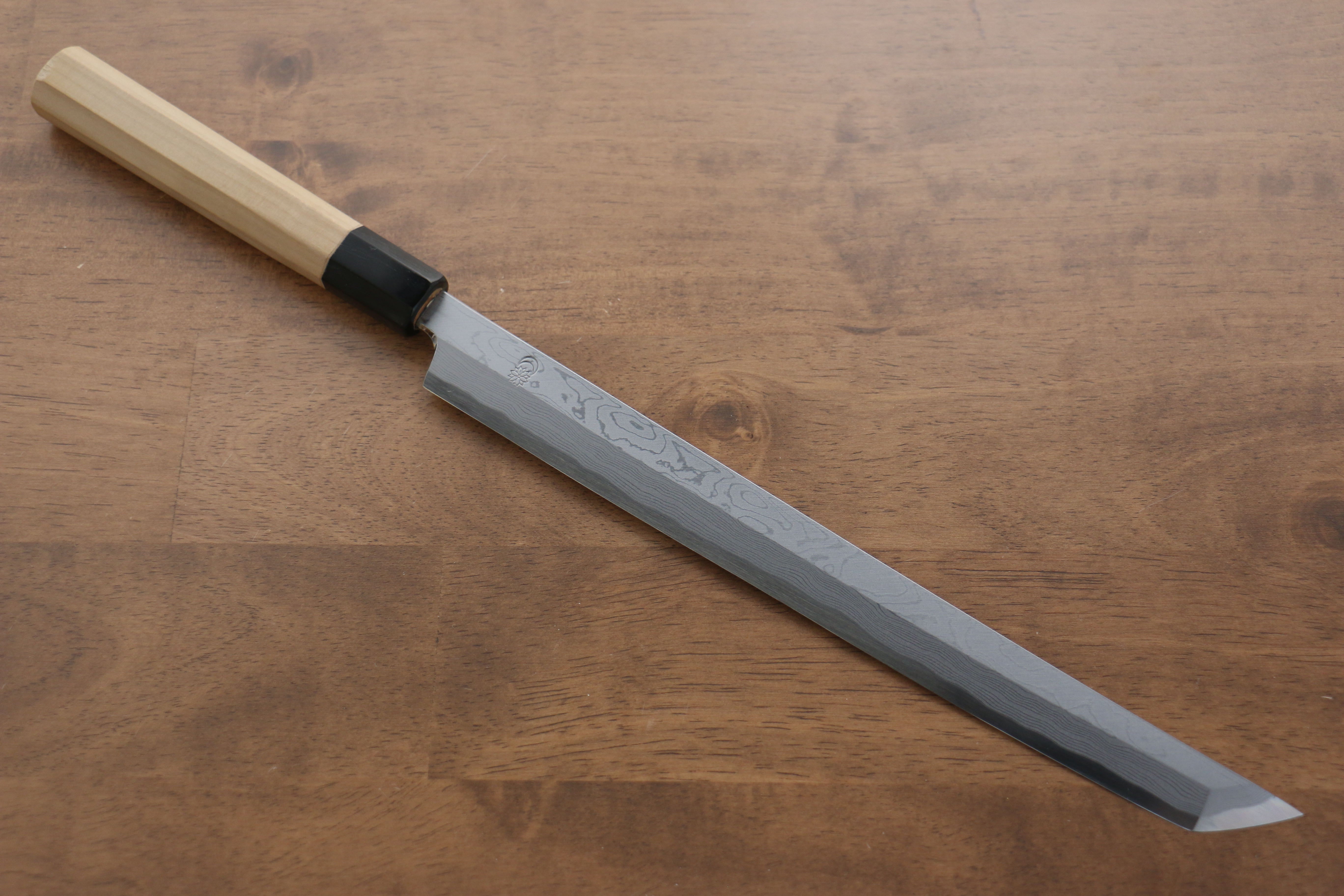 Premium Kikuzuki Blue Steel No.1 Damascus Sakimaru Takohiki 270mm Japanese Chef Knife with Magnolia Wood Handle - Perfect for Sushi, Sashimi & Professional Kitchen Use