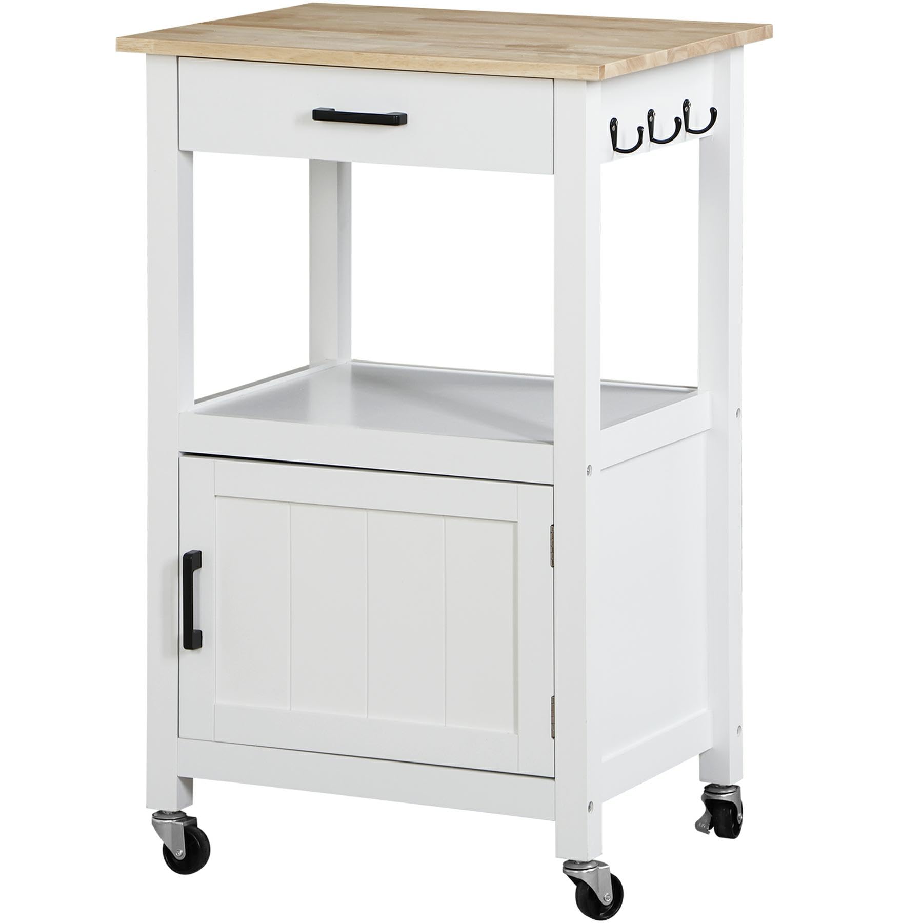 Nova White Mobile Kitchen Island Cart with Wheels - Single Door Cabinet, Rolling Coffee & Microwave Serving Cart for Dining Room - Perfect for Small Spaces, Entertaining & Kitchen Storage