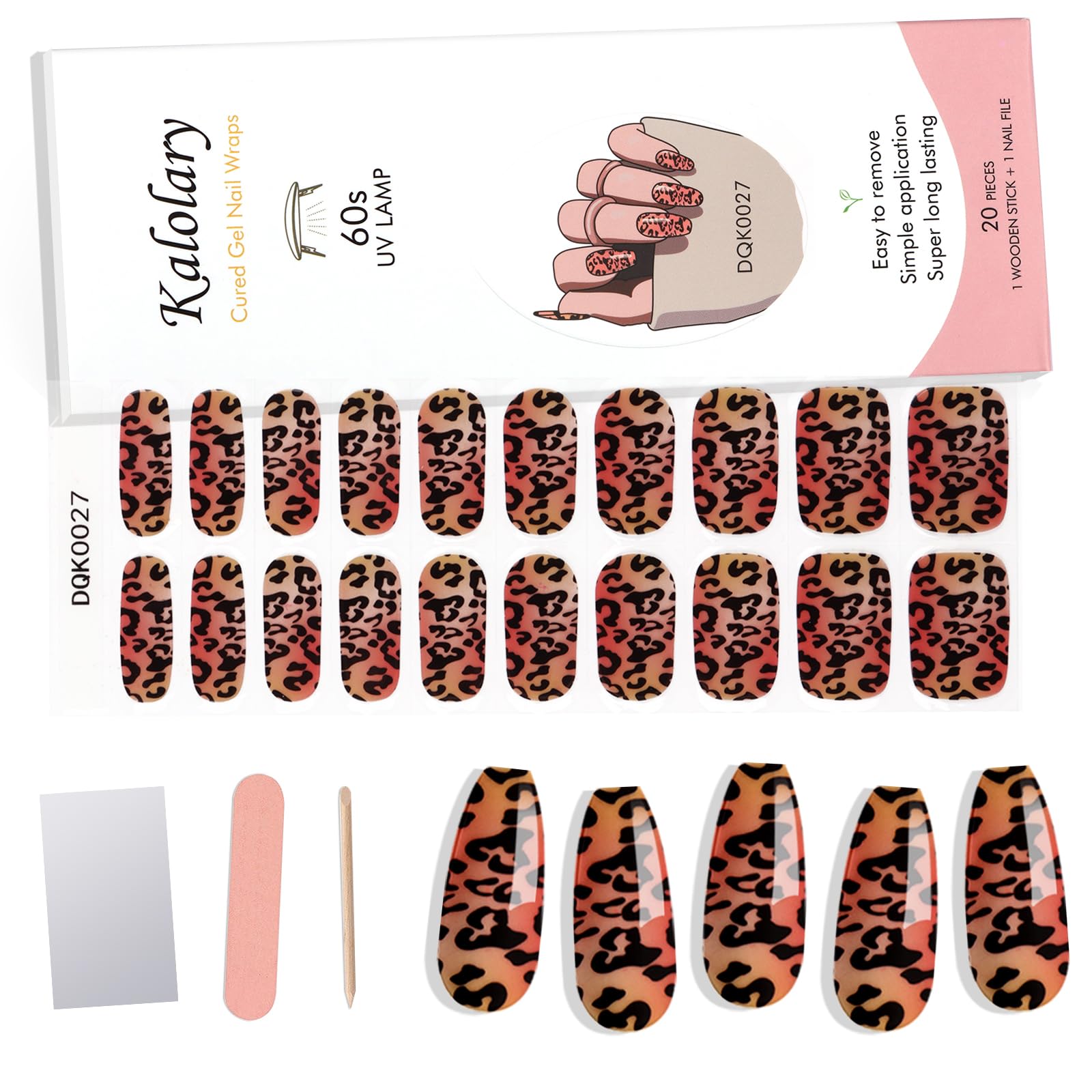 20PCS Gel Nail Polish Strips - Kalolary Leopard Print Nail Art Wraps | Waterproof DIY Nail Stickers for Salon & Home Use | UV/LED Lamp Required | Perfect for Parties, Weddings & Special Occasions