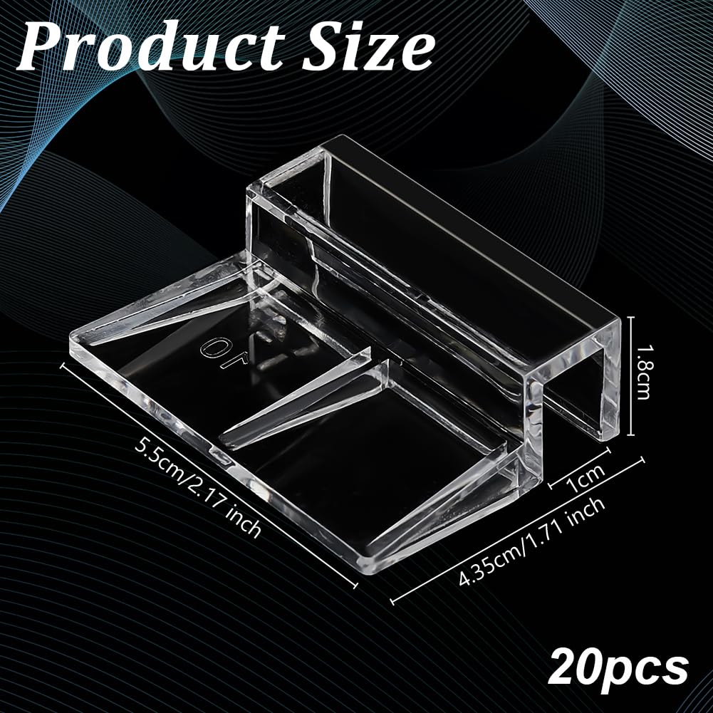 OLYCRAFT 20 Pcs Clear Aquarium Lid Clips - 10mm Acrylic Cover Clips for Rimless Glass Canopy, Fish Tank Support Holders - Perfect for Securing Acrylic Covers on Freshwater/Saltwater Aquariums