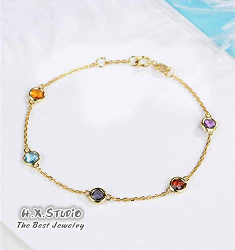 18K Solid Gold Multi-Gem Bracelet & Anklet - Anniversary & Wedding Jewelry Gift - Rose, Yellow & White Gold Options - Bulk Wholesale Available - Perfect for Bridal Shower, Engagement & Romantic Occasions