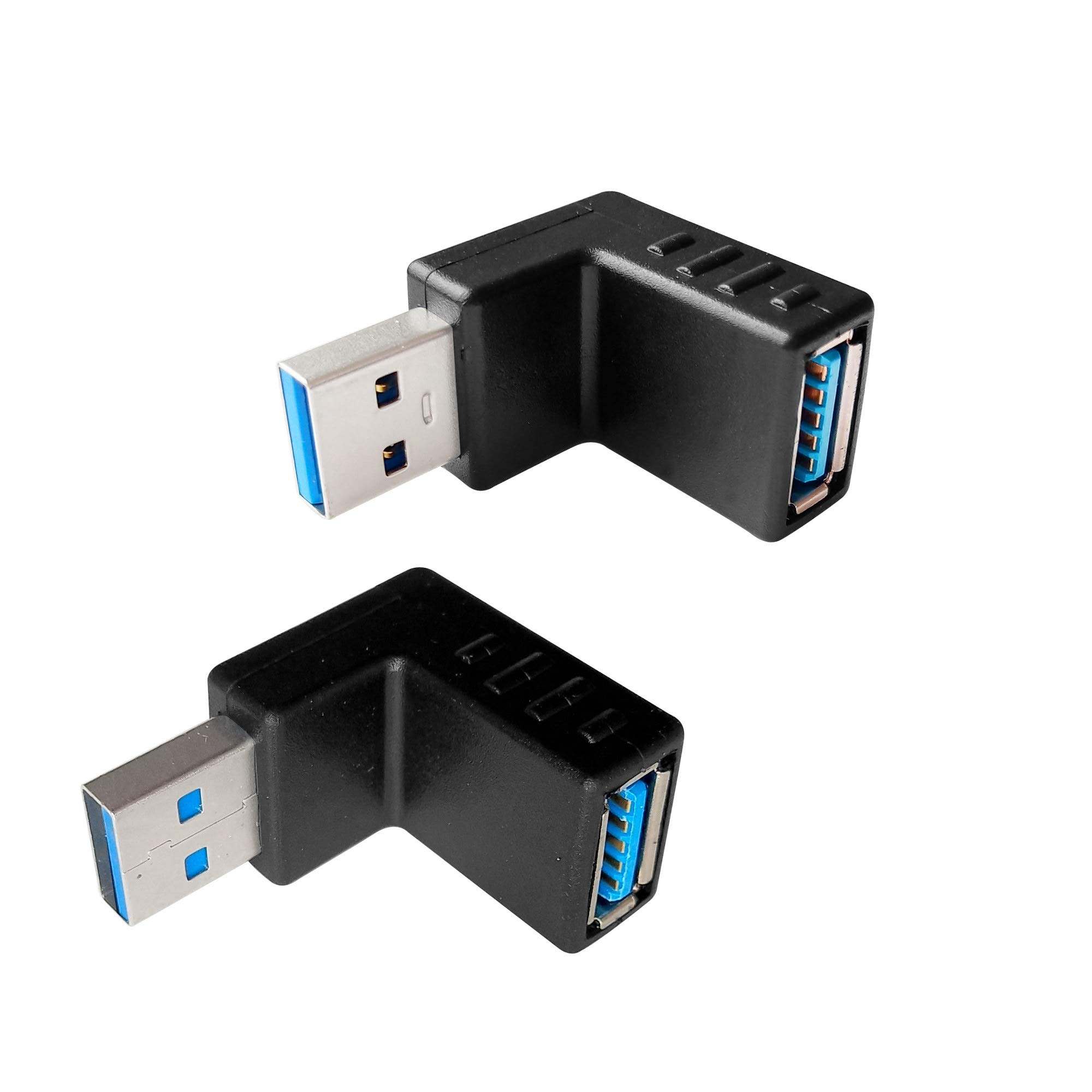 USB 3.0 Male to Female Right Angle Adapter - 90 Degree Up/Down Connector for Laptop, PC, TV & Gaming Setup | High-Speed Data Transfer Extension Cable for Tight Spaces