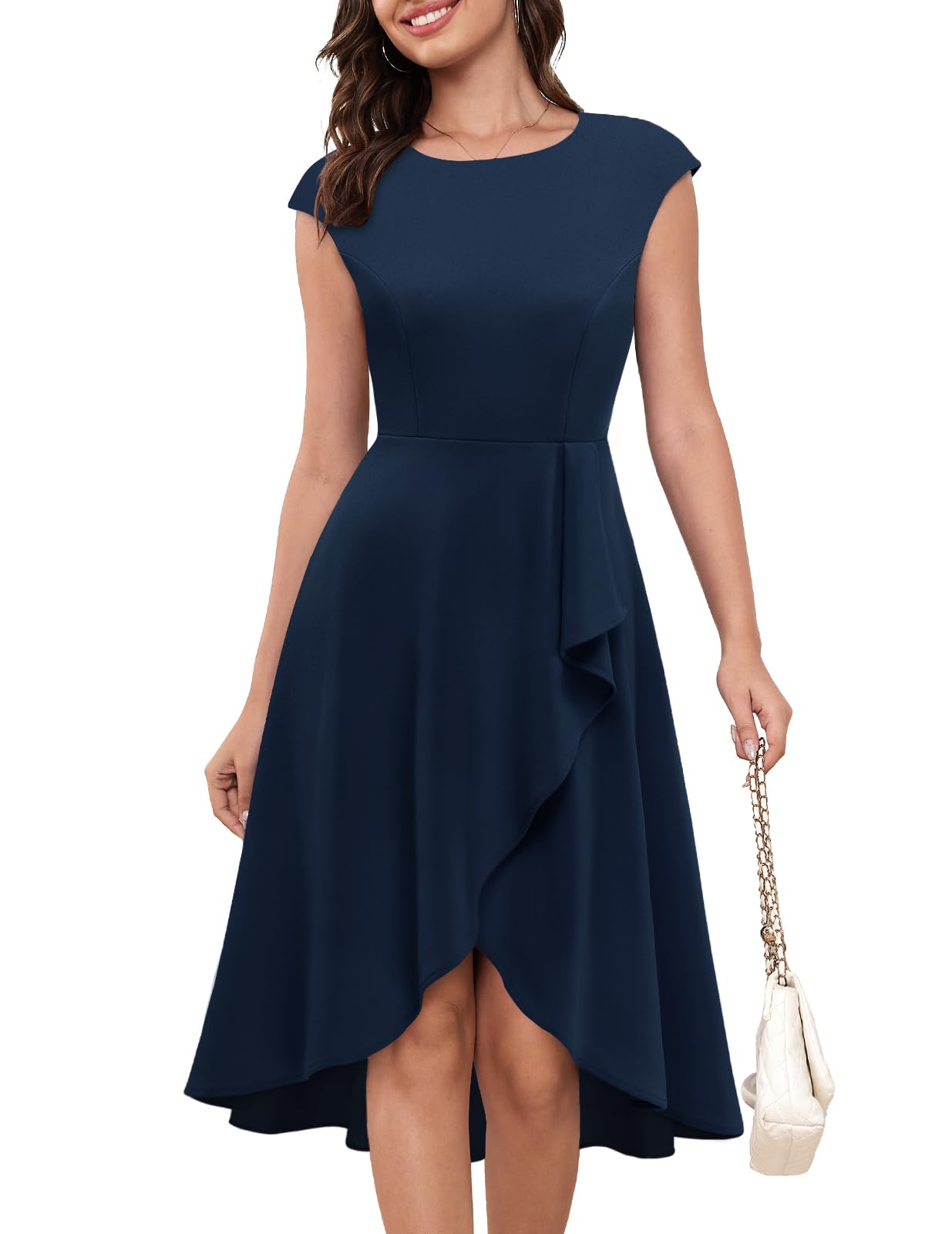 Elegant 2025 Spring Summer Cocktail Wedding Guest Dresses for Women - Short Sleeve Midi Dress for Bridesmaids, Garden Parties & Formal Events